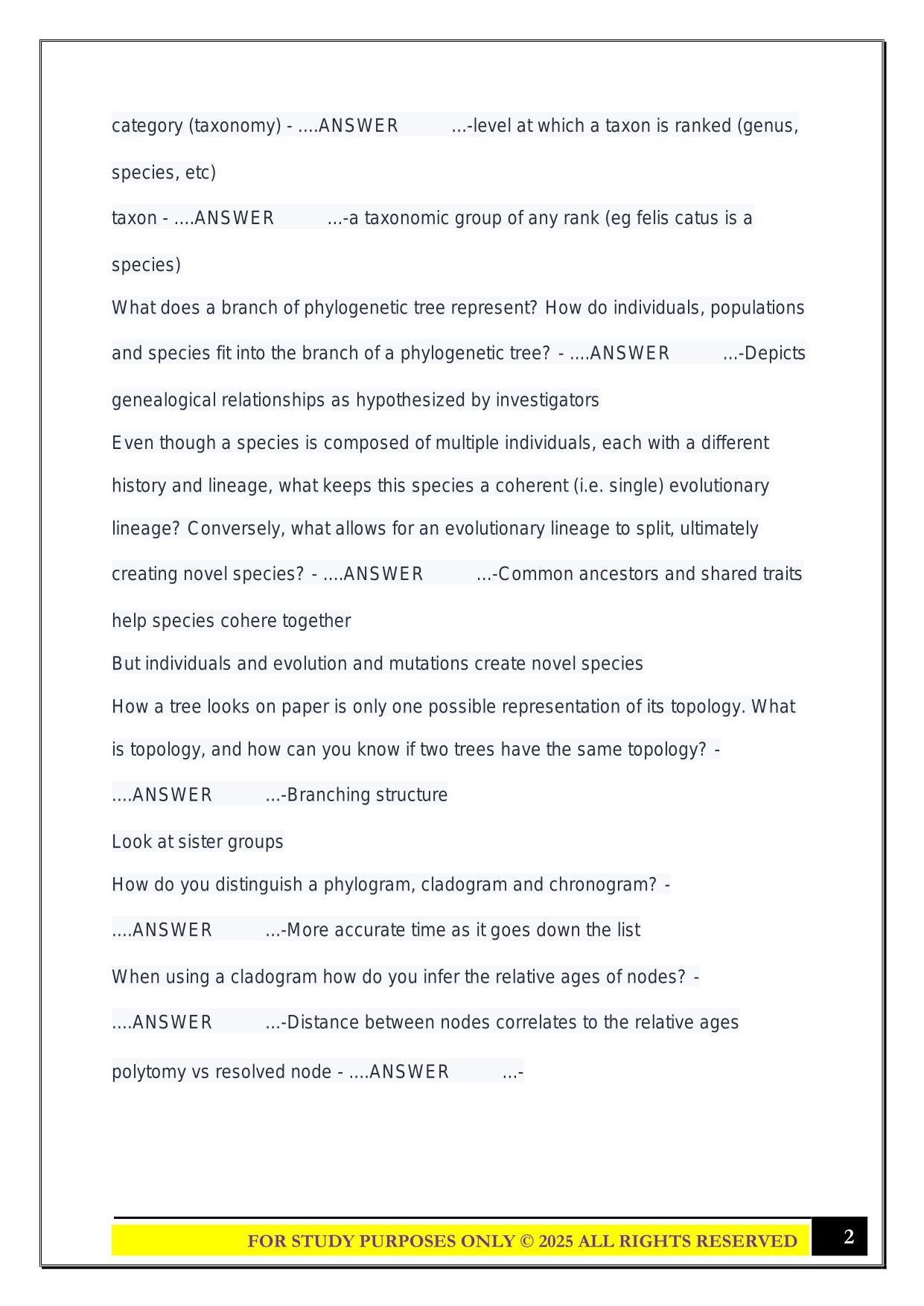 BIO 230: Biological Diversity Plants, Steve Leavitt, Exam 1 Study Set 2025 Questions and Answers