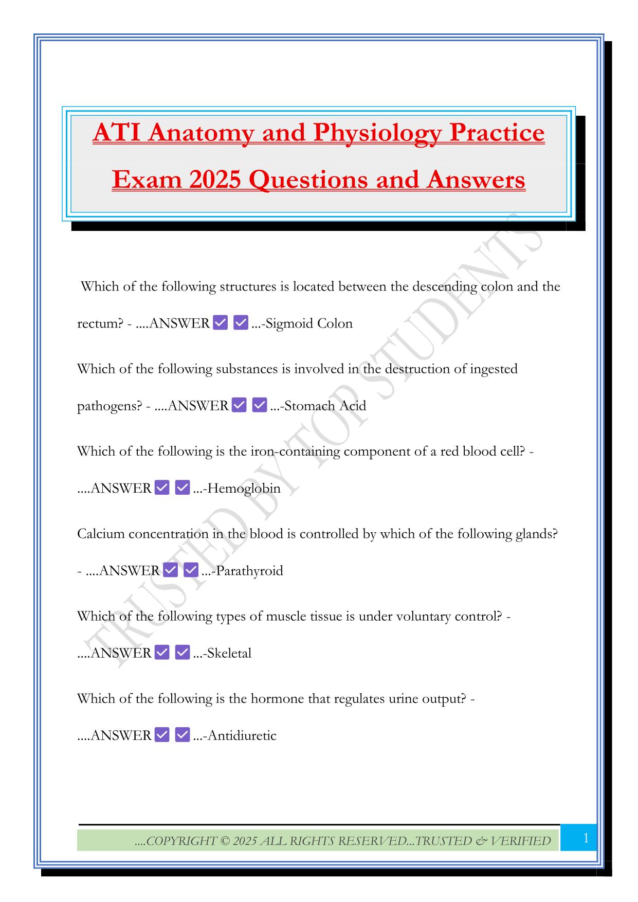 ATI Anatomy and Physiology Practice Exam 2025 Questions and Answers