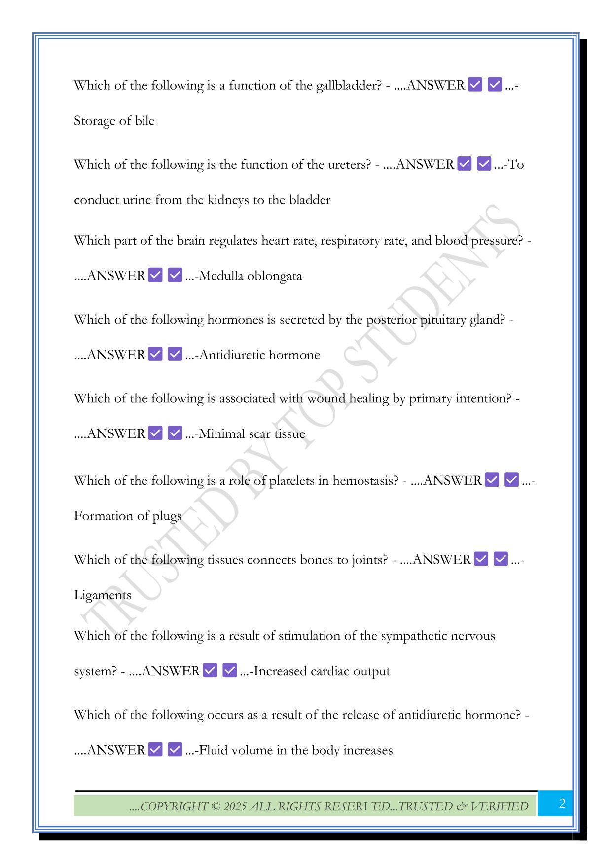 ATI Anatomy and Physiology Practice Exam 2025 Questions and Answers