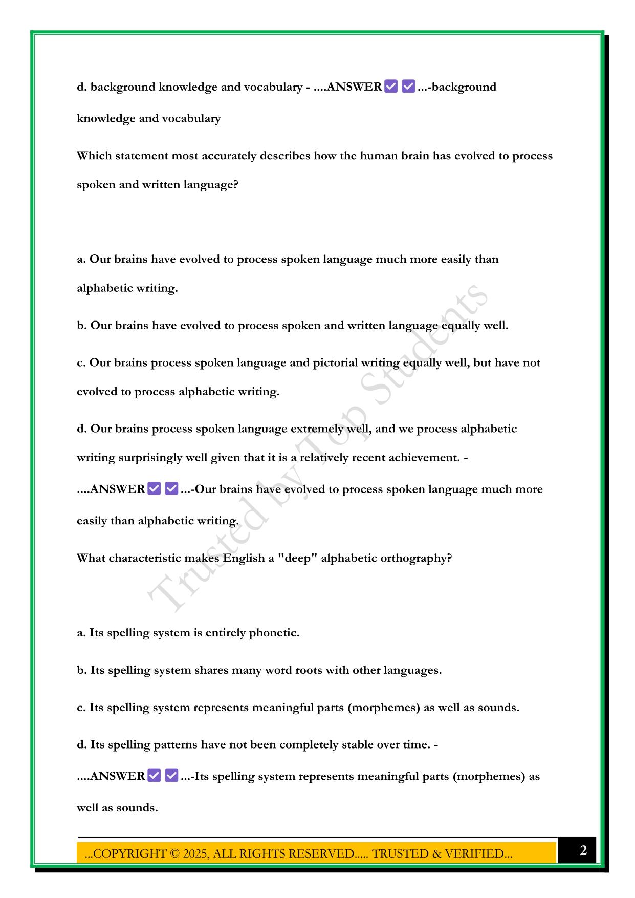 LETRS EXAM 2025 QUESTIONS AND ANSWERS