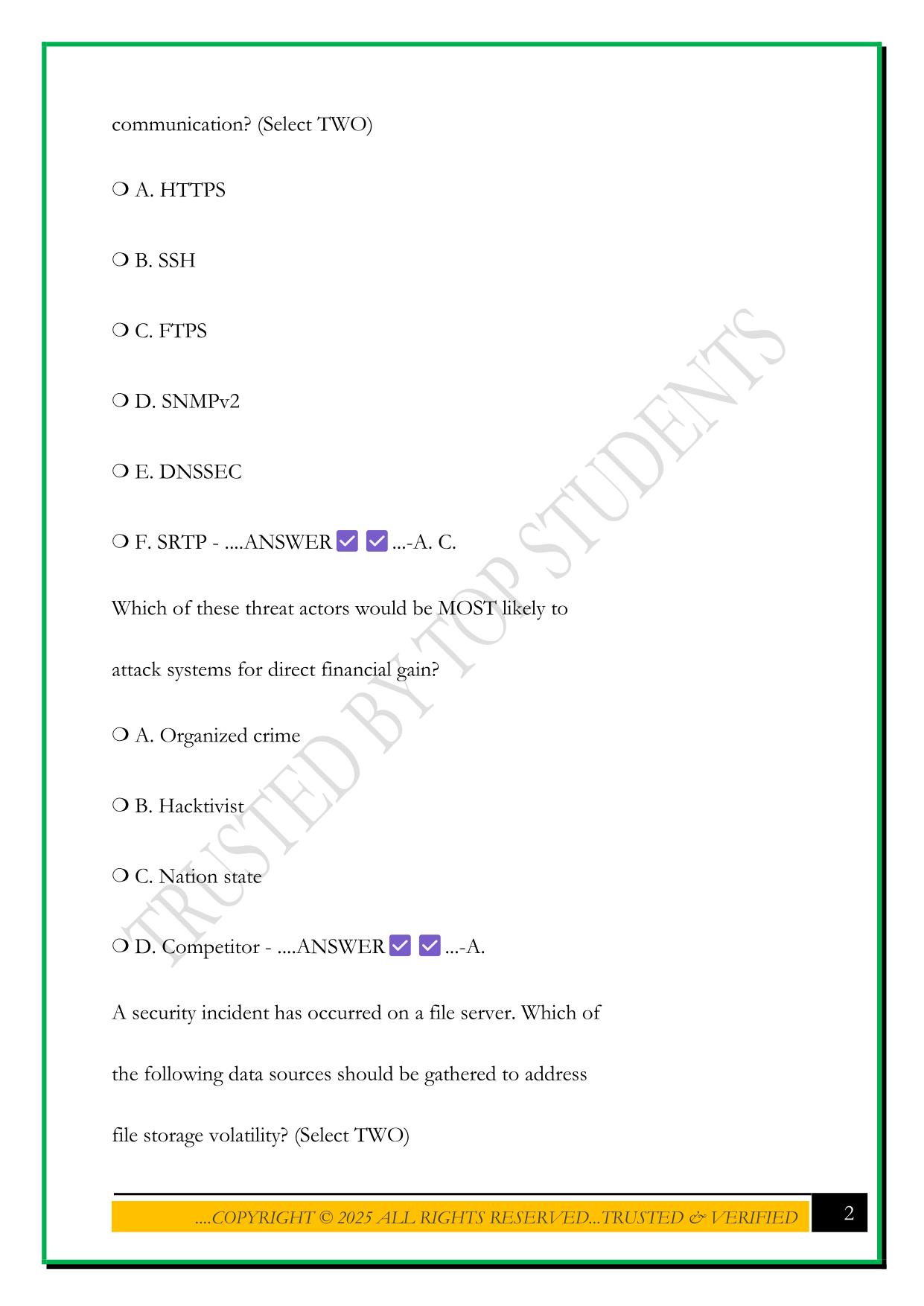 PROFESSOR MESSER SEC+ PRACTICE EXAM 1 2025 QUESTIONS AND ANSWERS