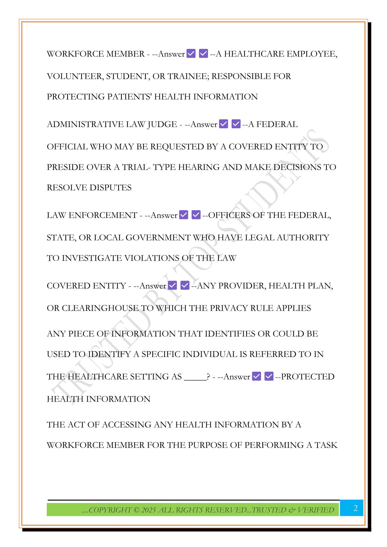 HIPAA PRACTICE EXAM 2025 QUESTIONS AND ANSWERS