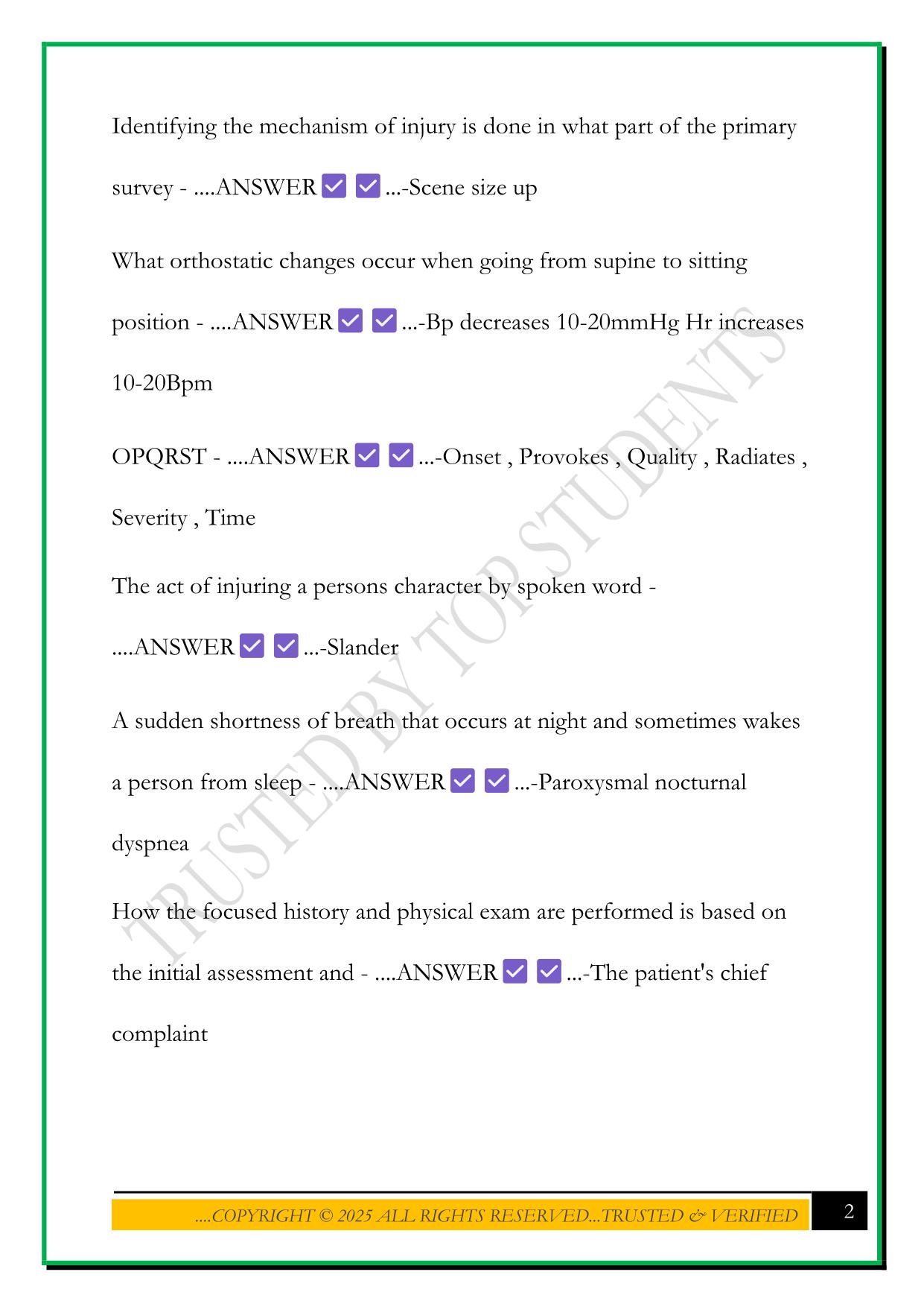 PARAMEDIC TEST QUESTIONS 2025 WITH ANSWERS