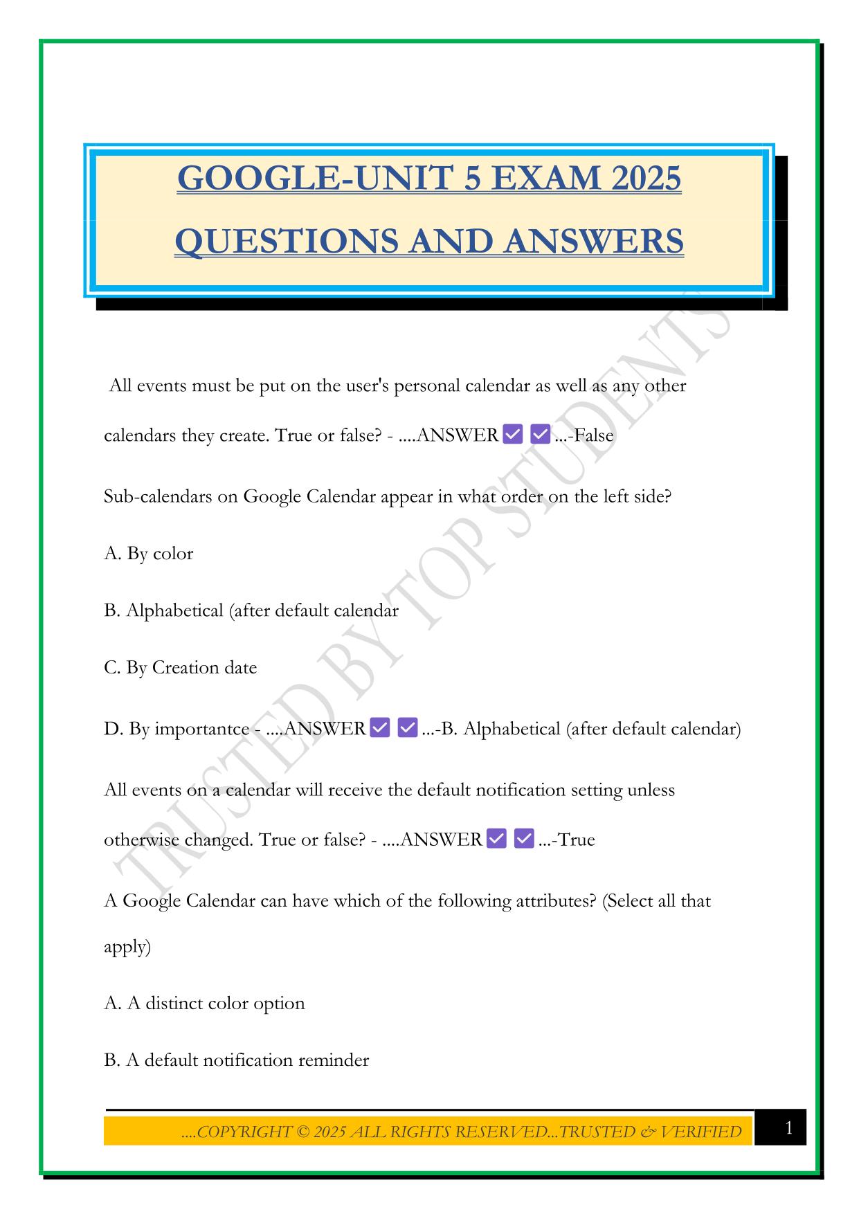GOOGLE-UNIT 5 EXAM 2025 QUESTIONS AND ANSWERS