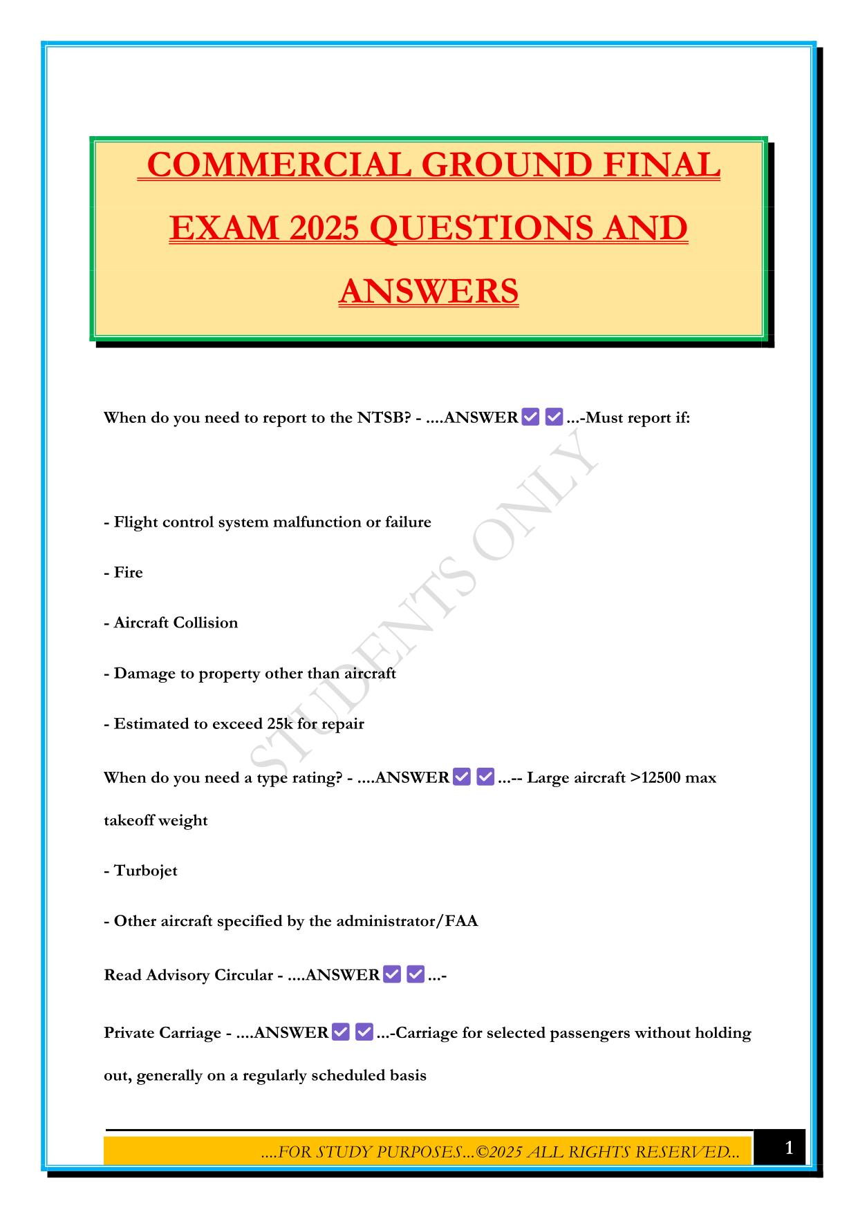 COMMERCIAL GROUND FINAL EXAM 2025 QUESTIONS AND ANSWERS