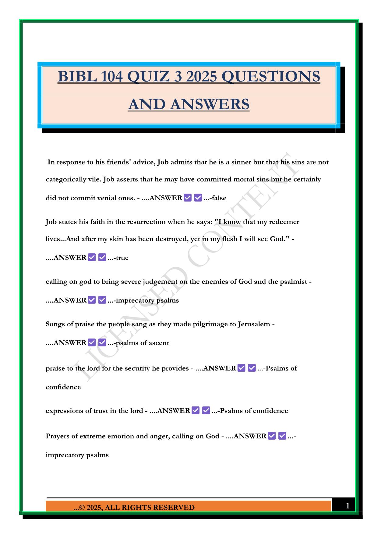 BIBL 104 QUIZ 3 2025 QUESTIONS AND ANSWERS