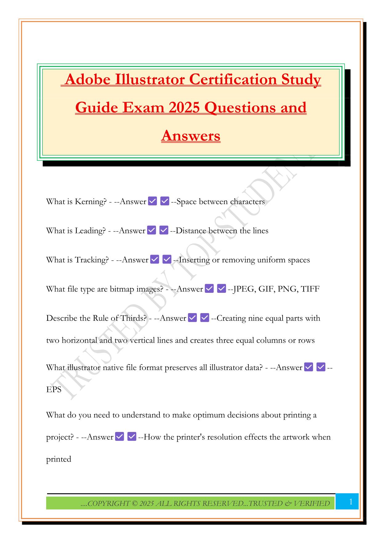 Adobe Illustrator Certification Study Guide Exam 2025 Questions and Answers