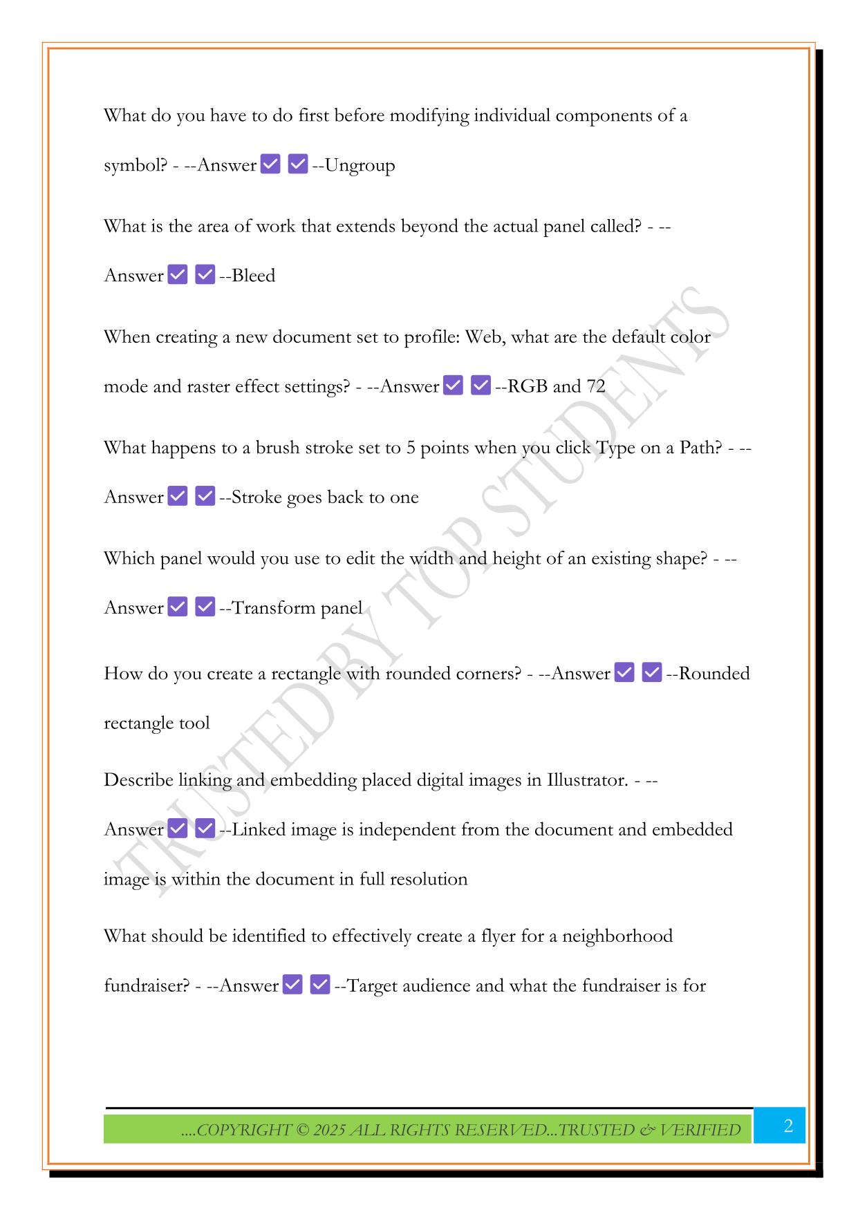 Adobe Illustrator Certification Study Guide Exam 2025 Questions and Answers