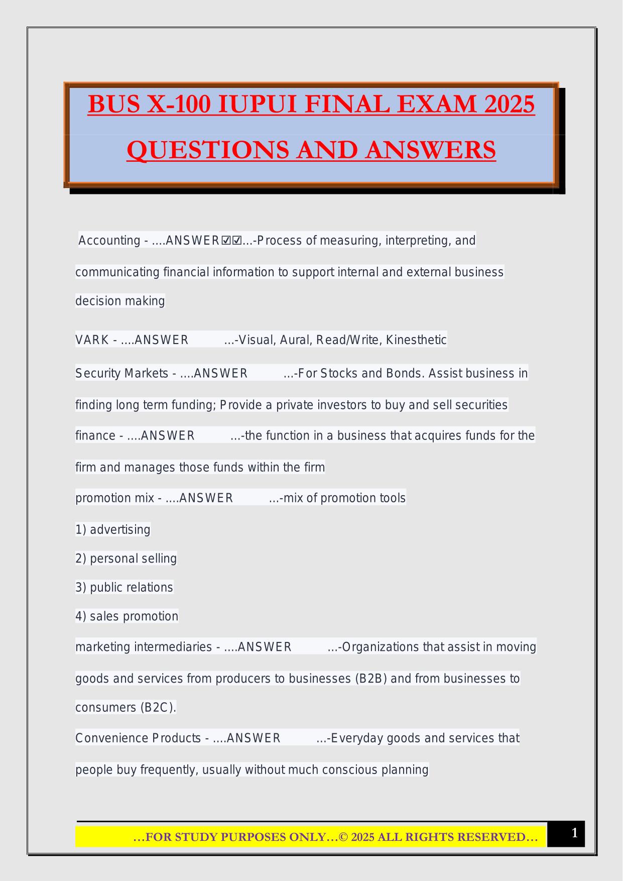 IUPUI Bundled Exams 2025/2026 |Questions and Answers|100% Pass