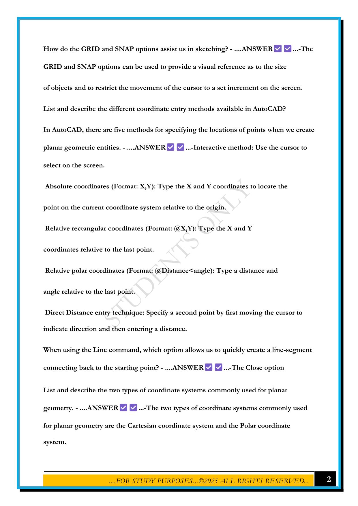 AUTOCAD CERTIFICATION EXAM STUDY GUIDE 2025 QUESTIONS AND ANSWERS