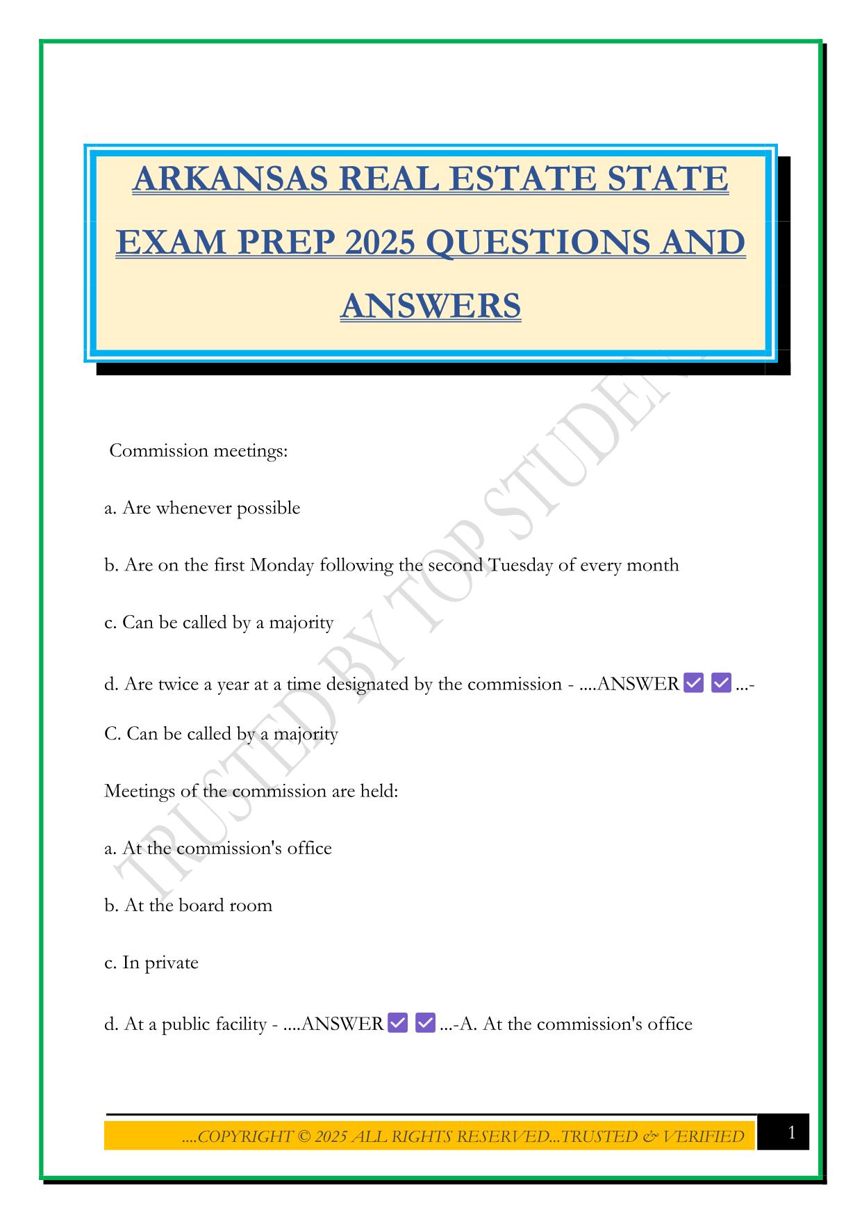 ARKANSAS REAL ESTATE STATE EXAM PREP 2025 QUESTIONS AND ANSWERS