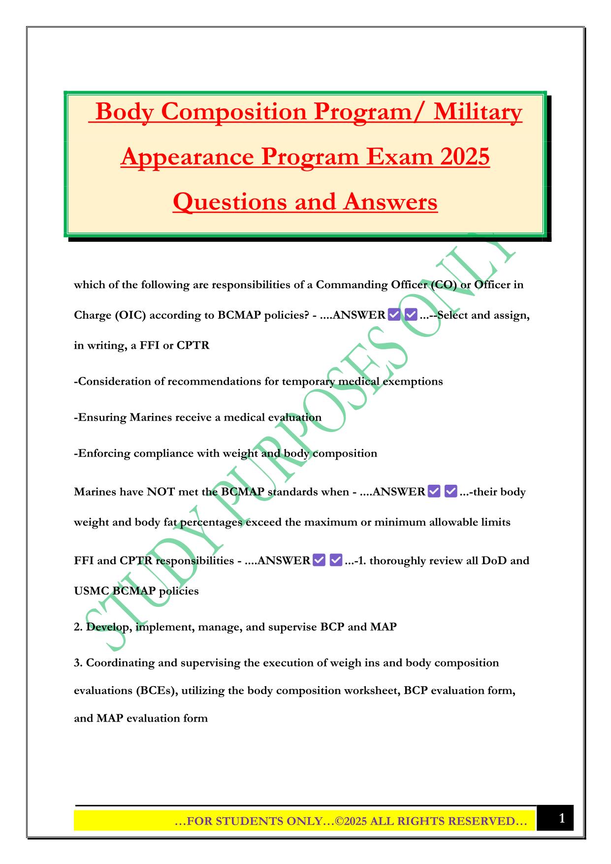 Body Composition Program/ Military Appearance Program Exam 2025 Questions and Answers