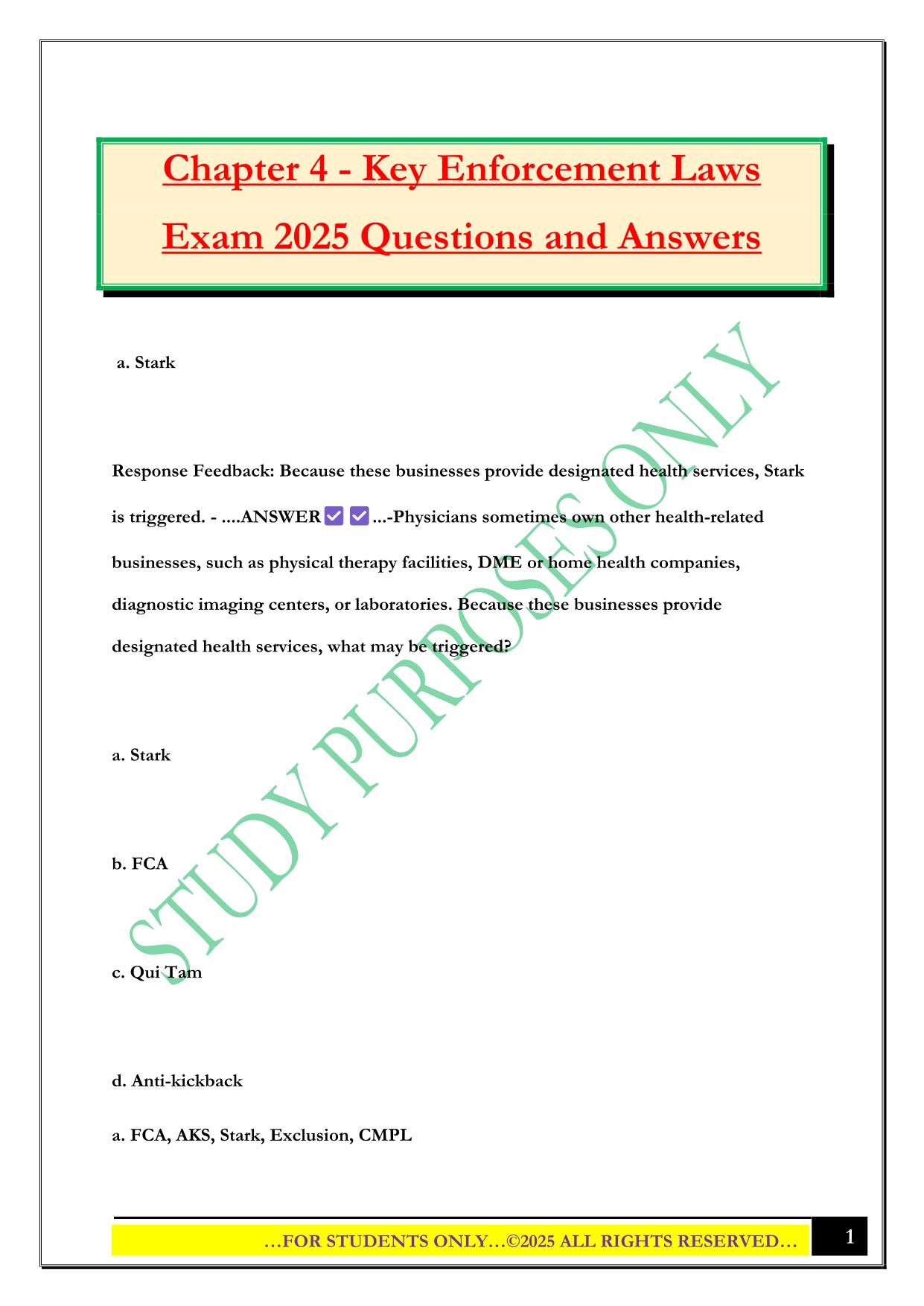 Chapter 4 - Key Enforcement Laws Exam 2025 Questions and Answers