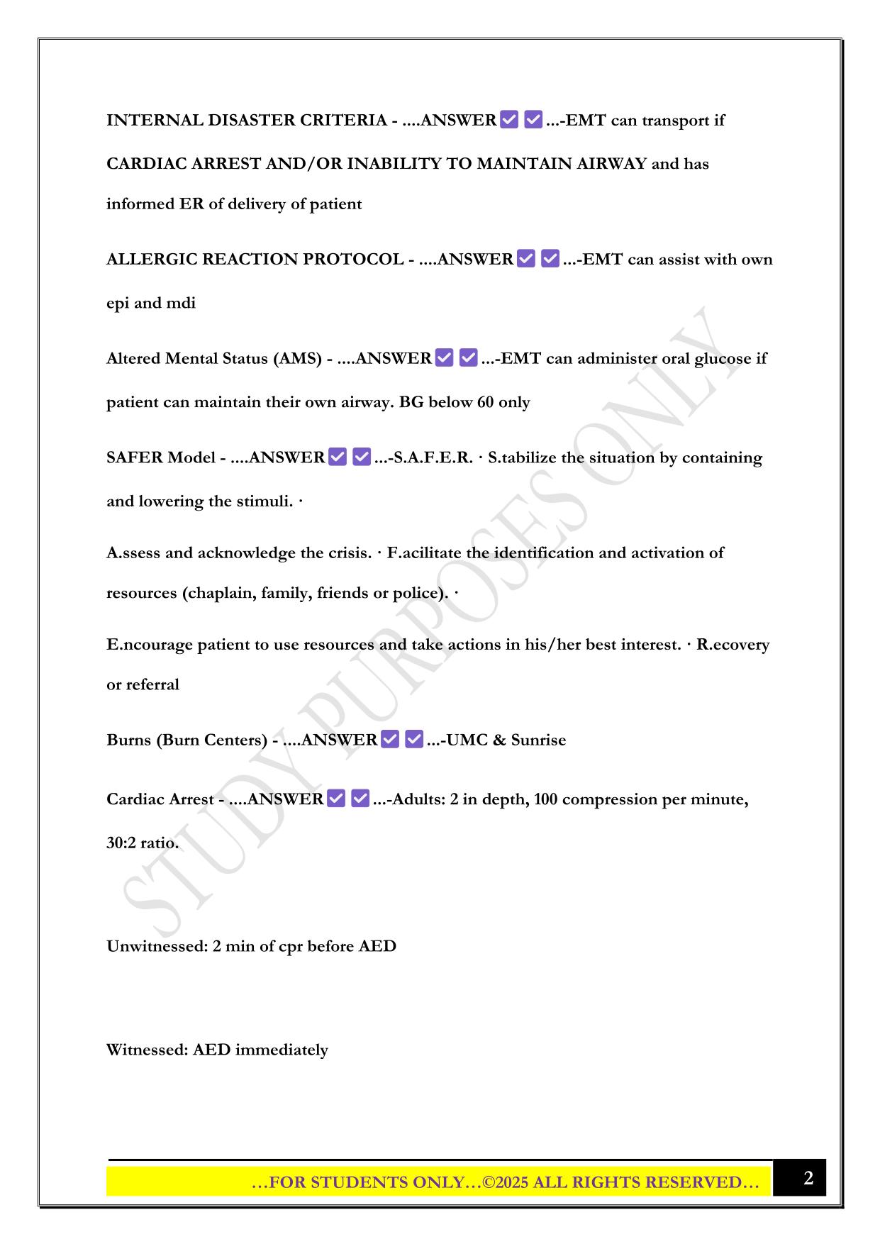 SNHD EMT PROTOCOL EXAM 2025 QUESTIONS AND ANSWERS