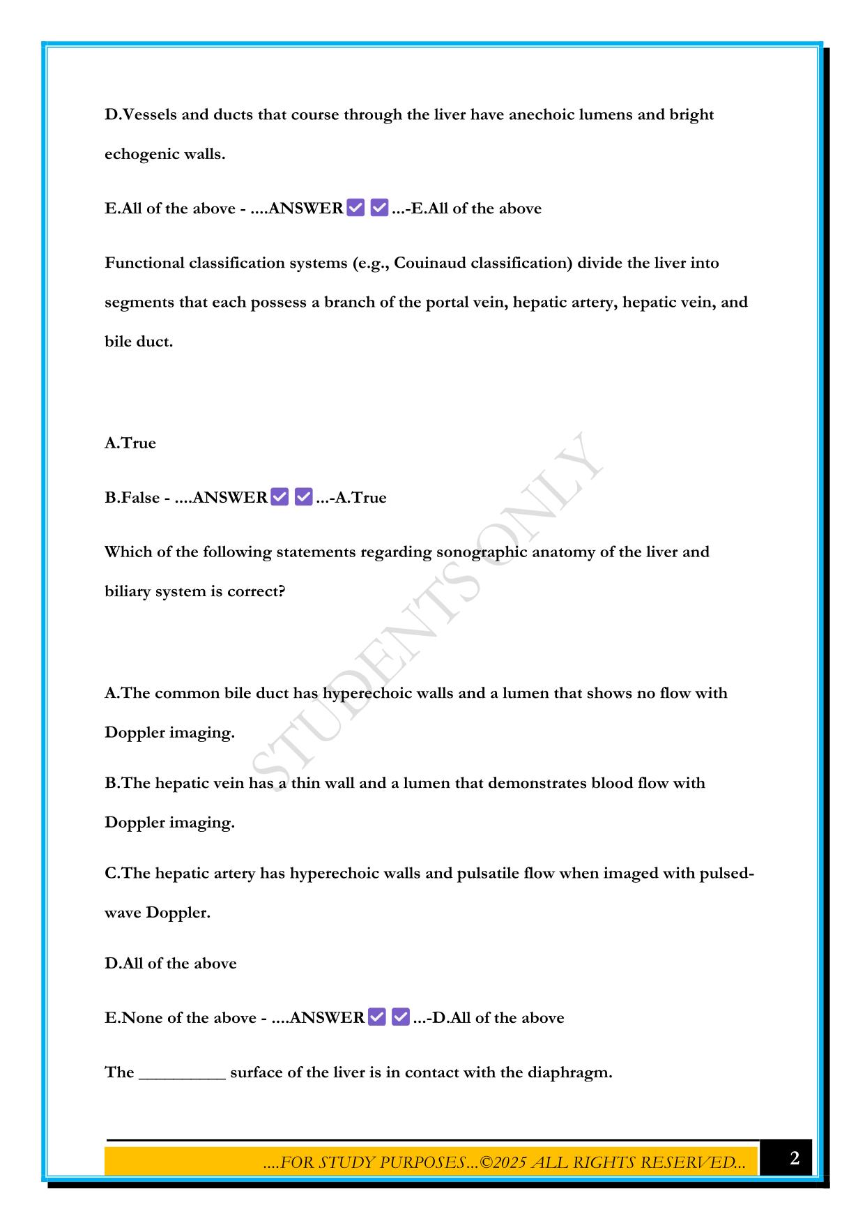 SONOSIM LIVER: ANATOMY AND PHYSIOLOGY MASTERY TEST 2025 QUESTIONS AND ANSWERS
