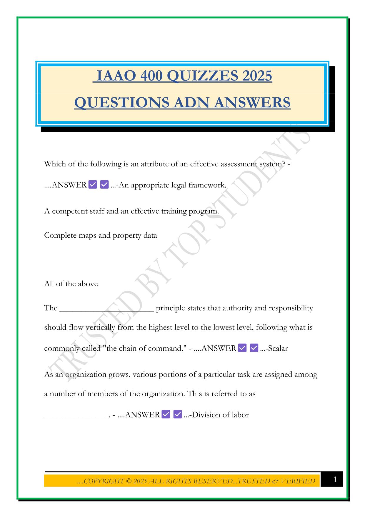 IAAO 400 QUIZZES 2025 QUESTIONS ADN ANSWERS