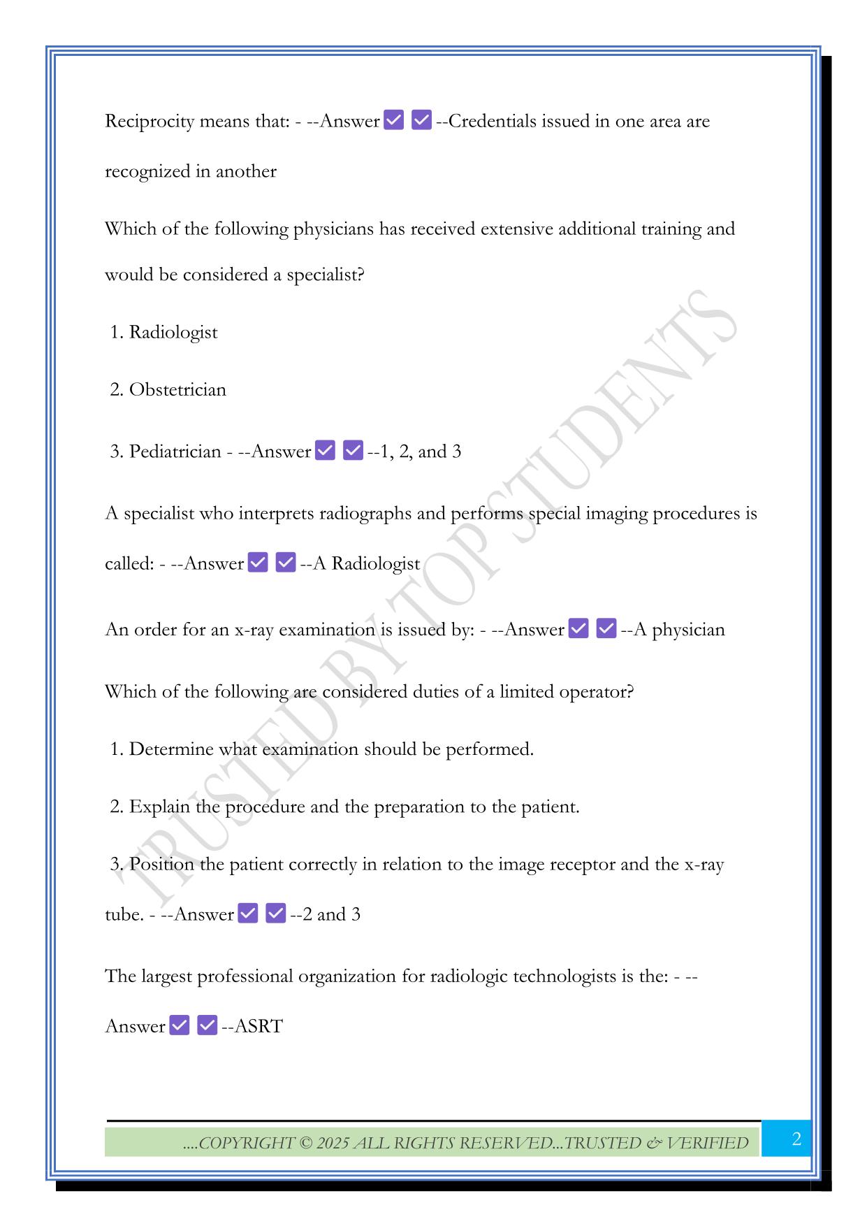 Chapter 1: Role of the Limited X-ray Machine Operator Exam 2025 Questions and Answers