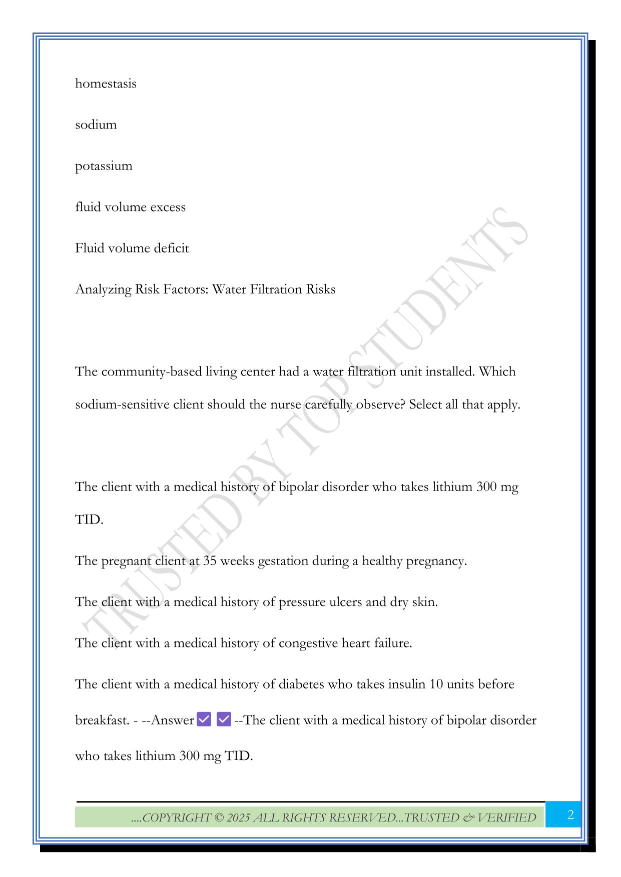 Nursing Application: Water and Wellness Exam 2025 Questions and Answers