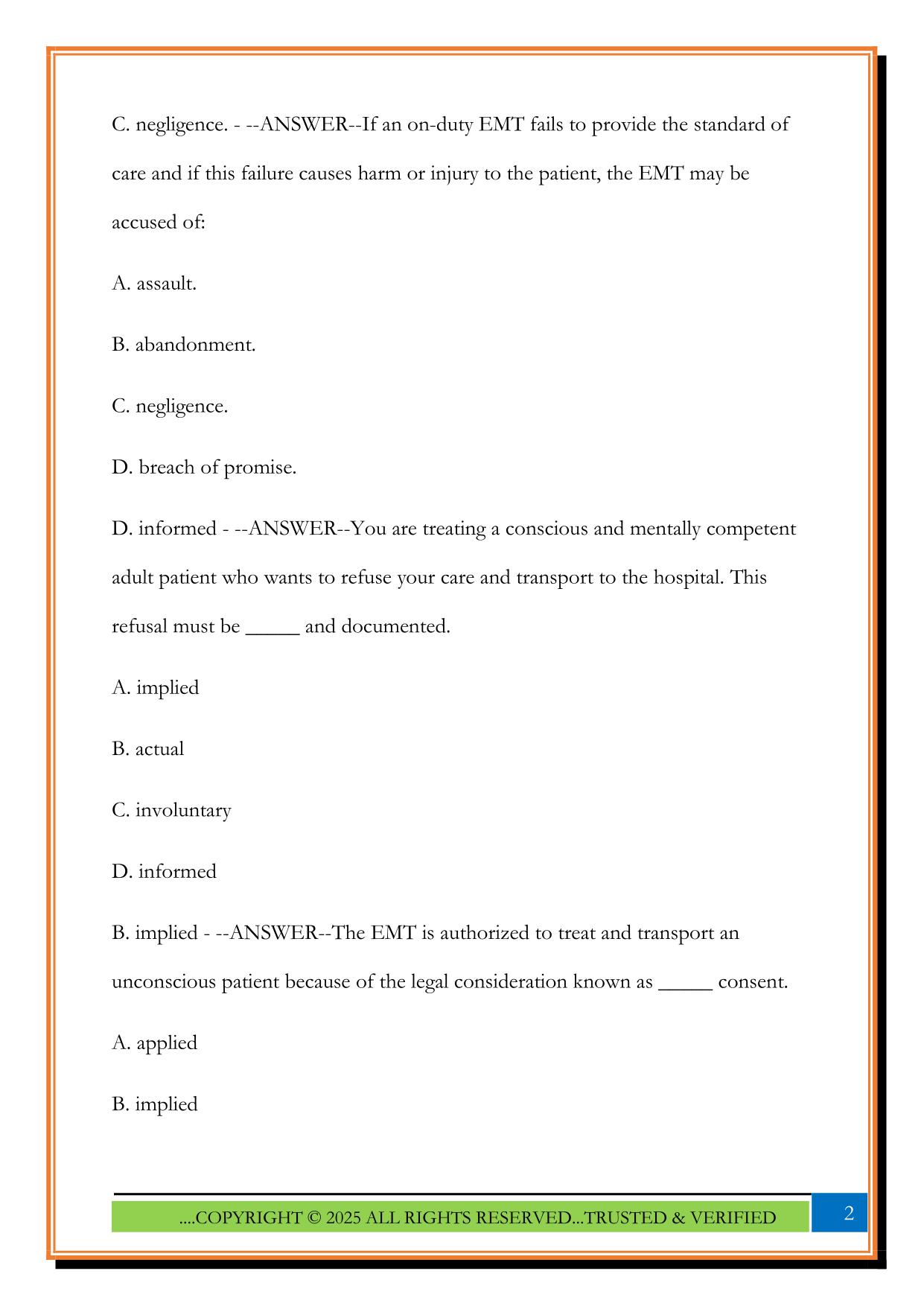 EMT-B Final Exam Study Set 2025 Questions and Answers