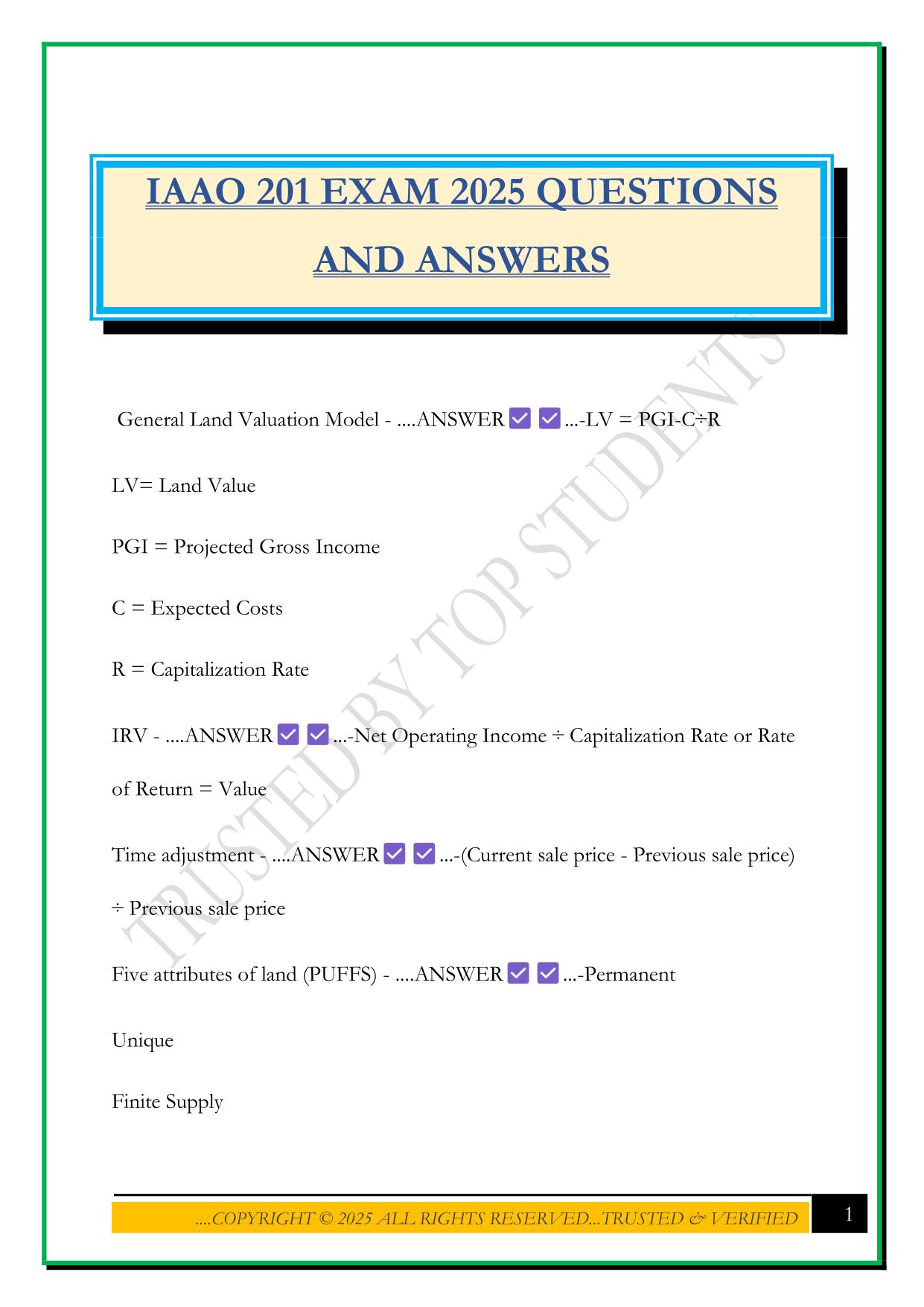 IAAO 201 EXAM 2025 QUESTIONS AND ANSWERS