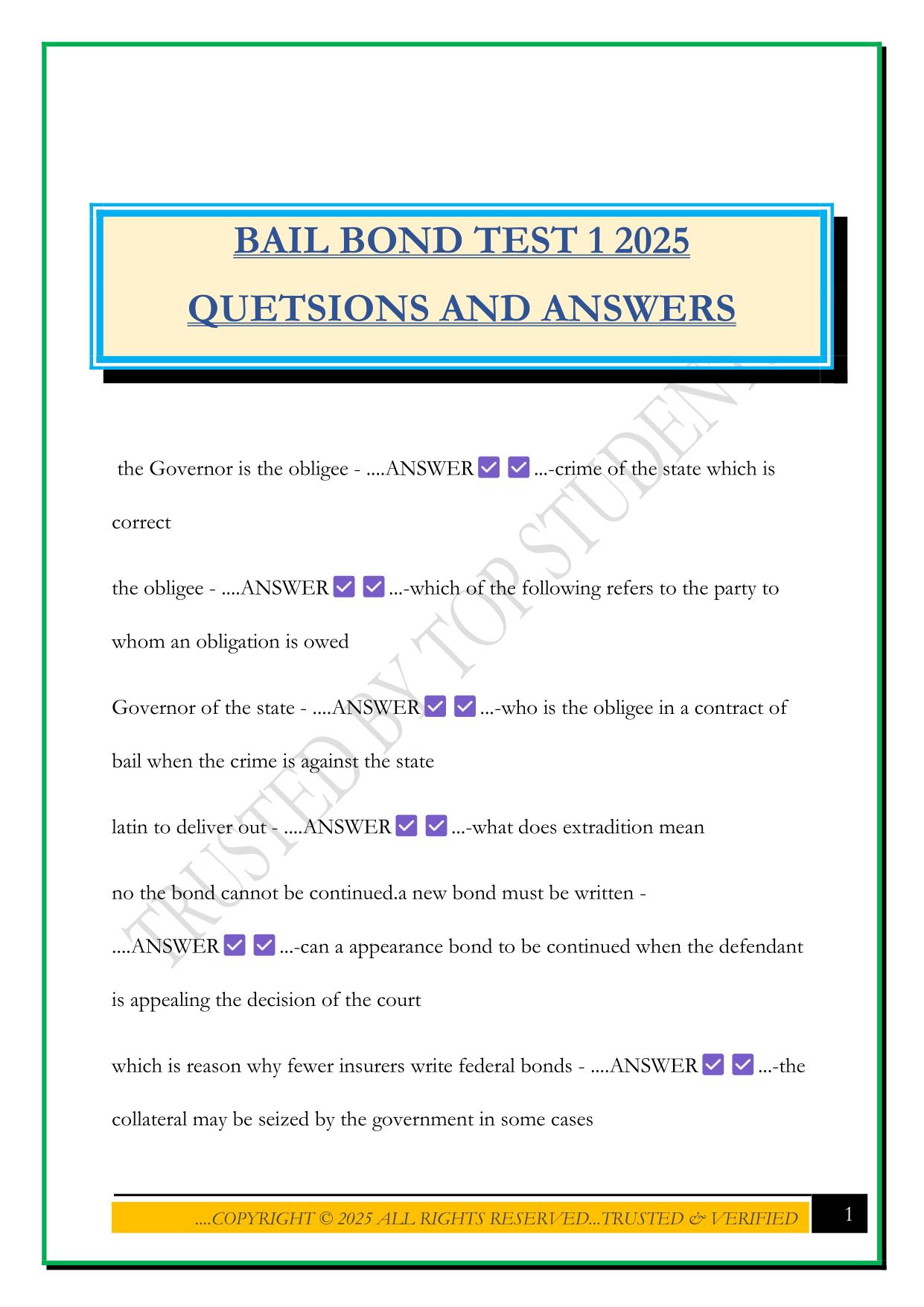 BAIL BOND TEST 1 2025 QUETSIONS AND ANSWERS