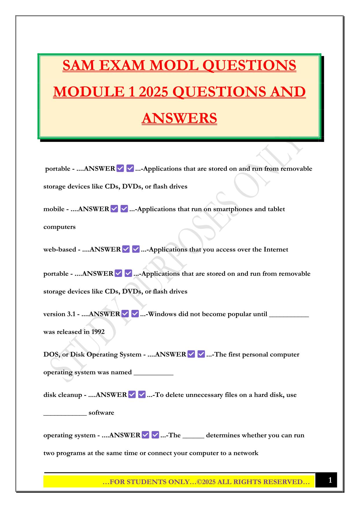 SAM EXAM MODL QUESTIONS MODULE 1 2025 QUESTIONS AND ANSWERS