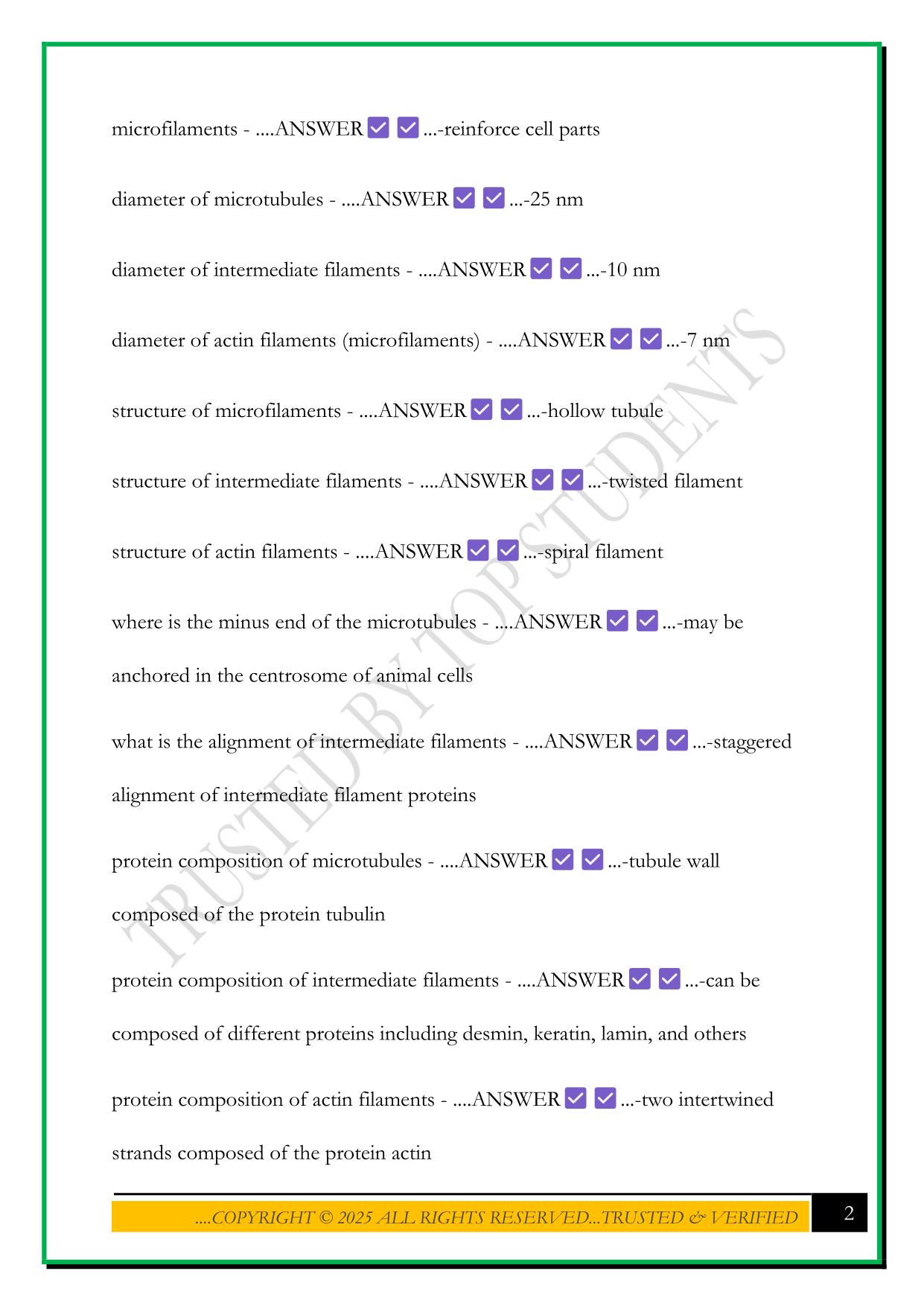 NATS 1610 THE CYTOSKELETON EXAM 2025 QUESTIONS AND ANSWERS