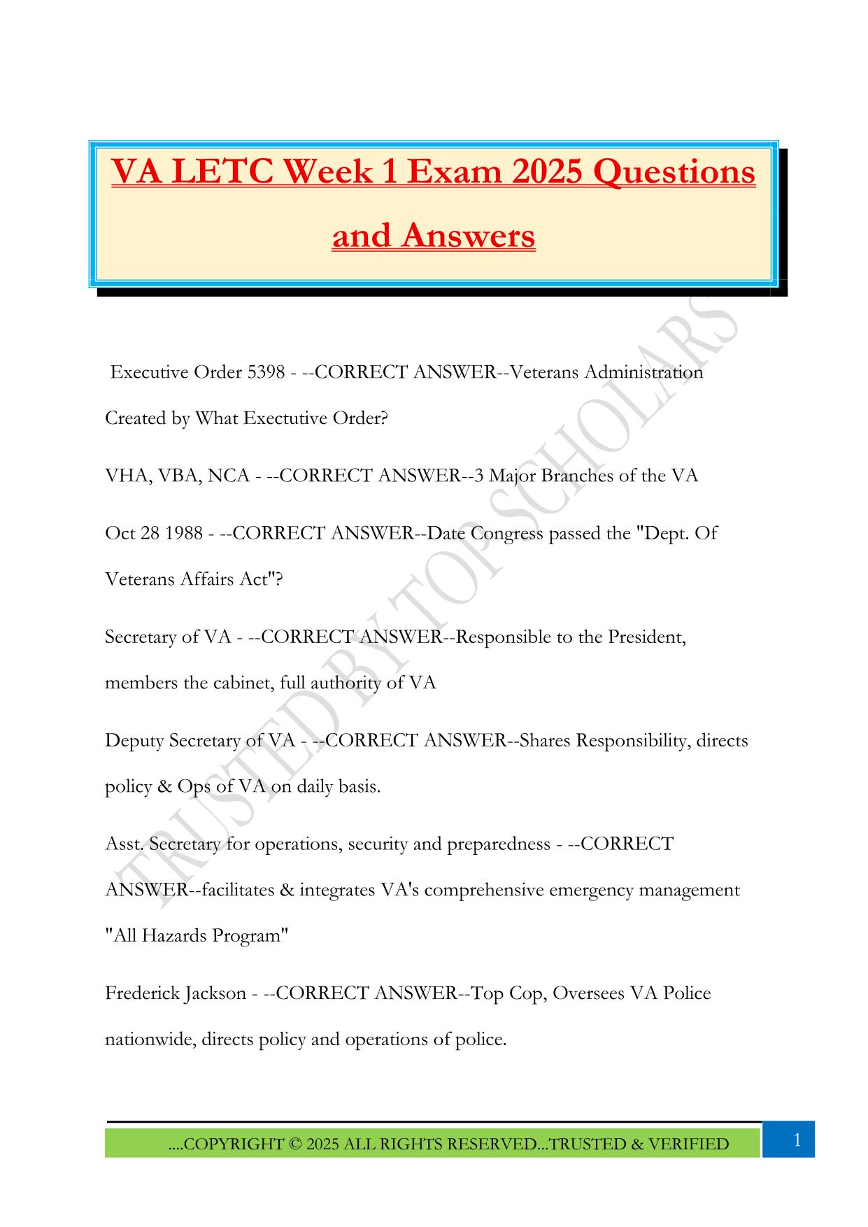 VA LETC Week 1 Exam 2025 Questions and Answers