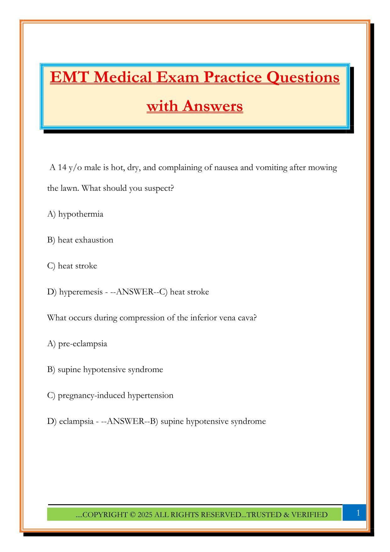 EMT Medical Exam Practice Questions with Answers
