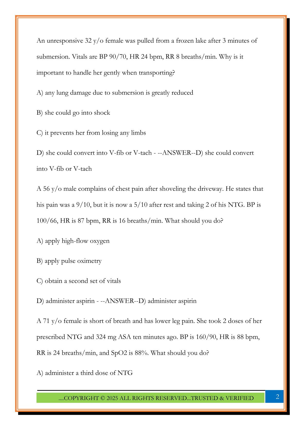 EMT Medical Exam Practice Questions with Answers