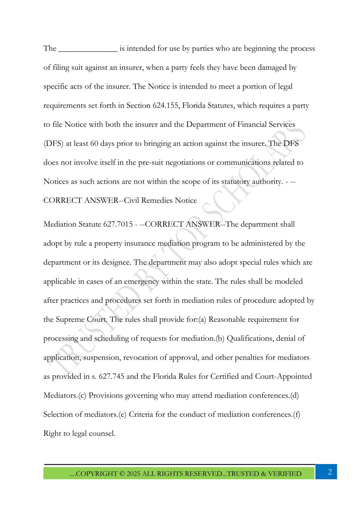 Florida 3-20 Public Adjuster Exam Outlines Exam 2025 Questions and Answers