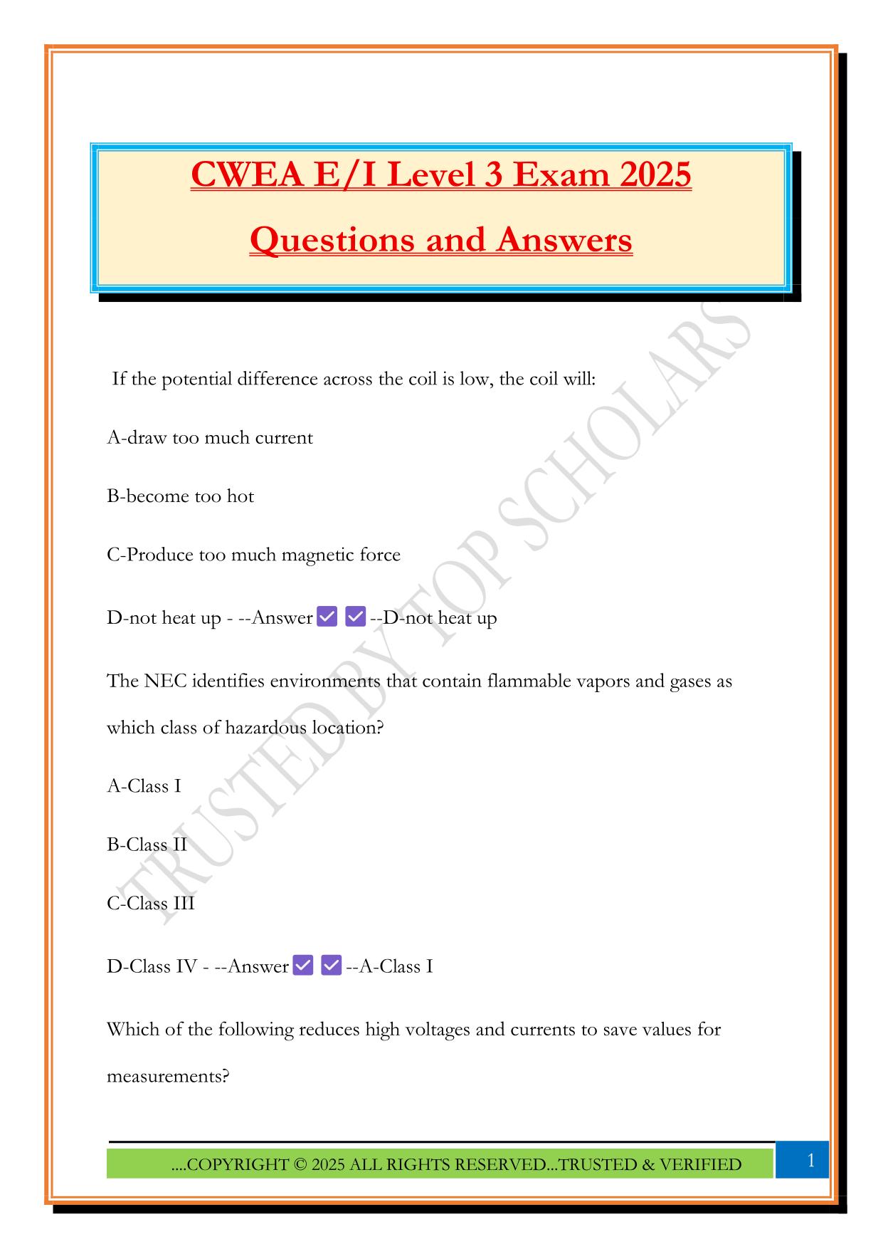 CWEA E/I Level 3 Exam 2025 Questions and Answers