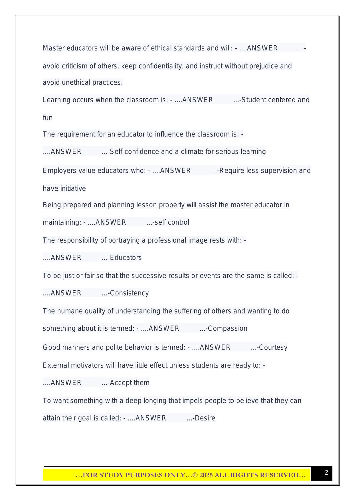 Master Educator Final Exam Part 1 2025 Questions and Answers