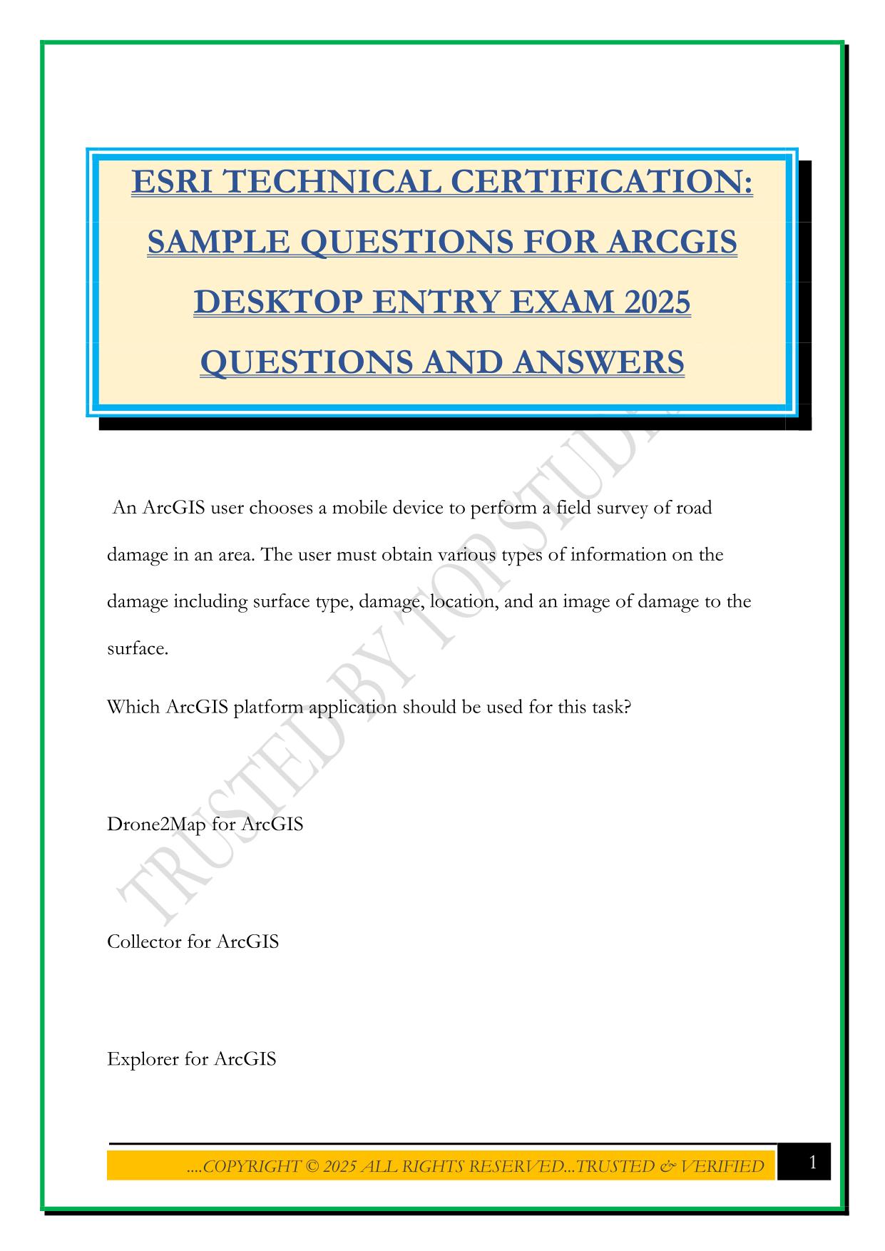 ESRI TECHNICAL CERTIFICATION: SAMPLE QUESTIONS FOR ARCGIS DESKTOP ENTRY EXAM 2025 QUESTIONS AND ANSWERS