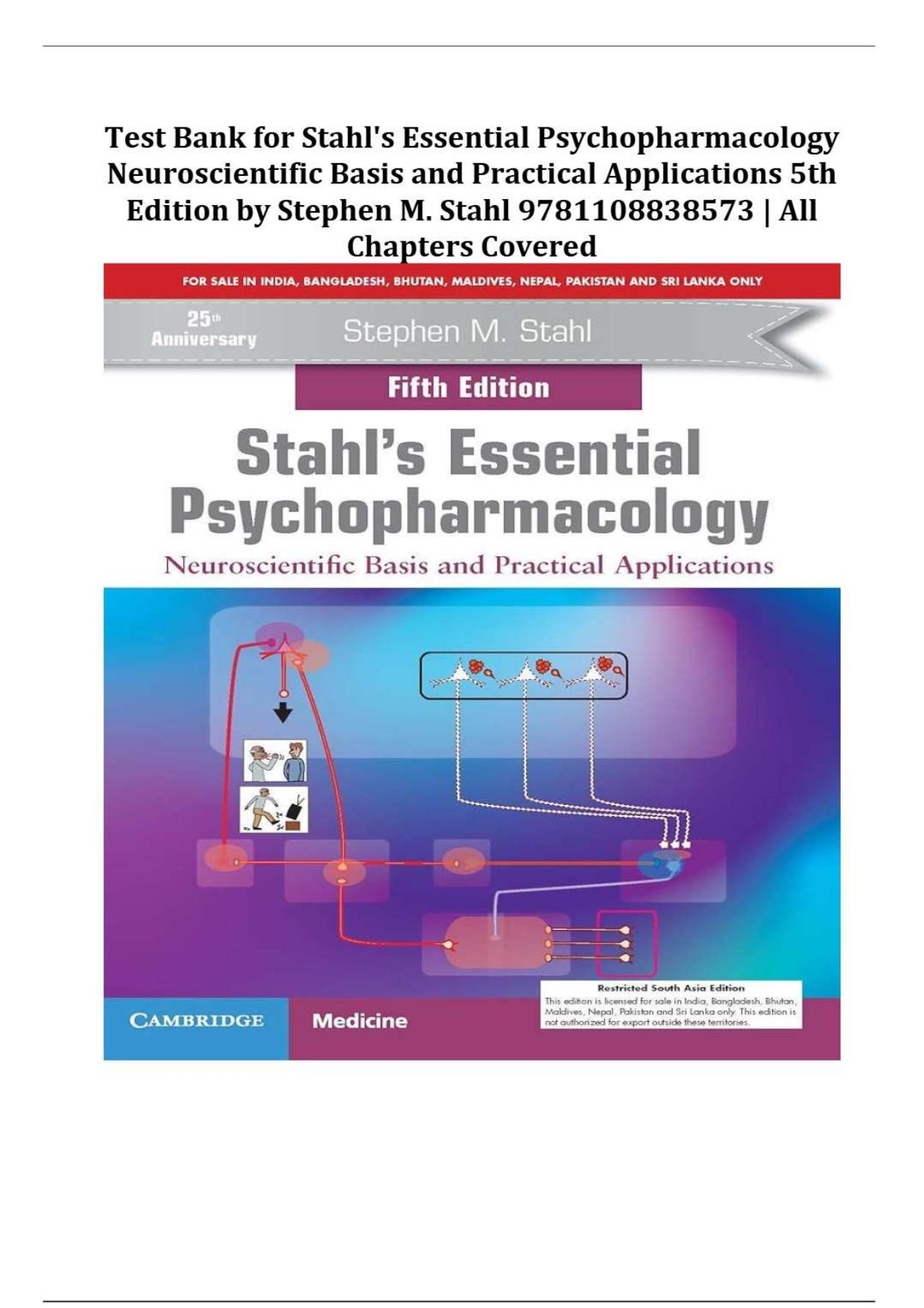 Testbank for Stahl's Essentials Psychopharmacology Exam MCQ WITH Correct Answers |100% Pass 