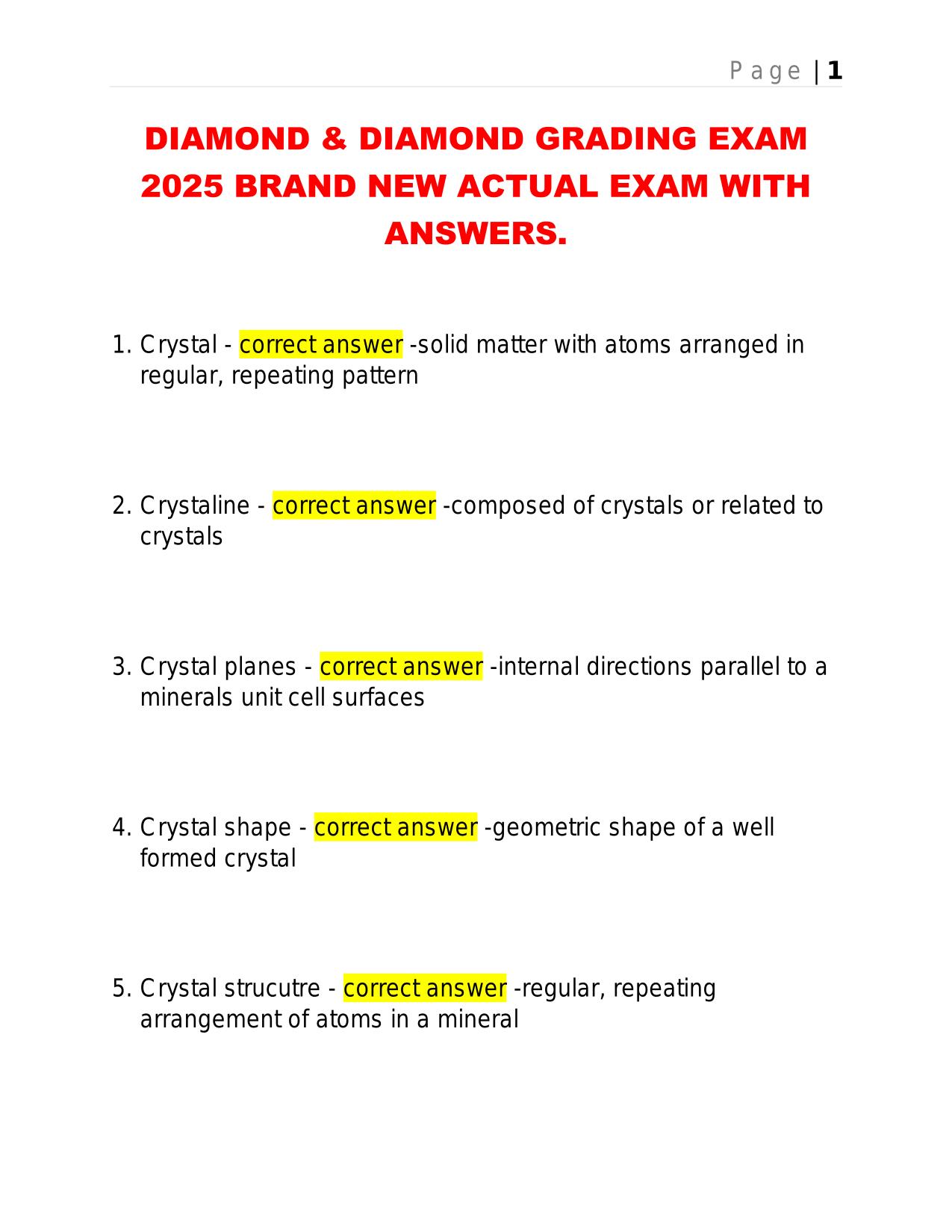 DIAMOND & DIAMOND GRADING EXAM 2025 BRAND NEW ACTUAL EXAM WITH ANSWERS.