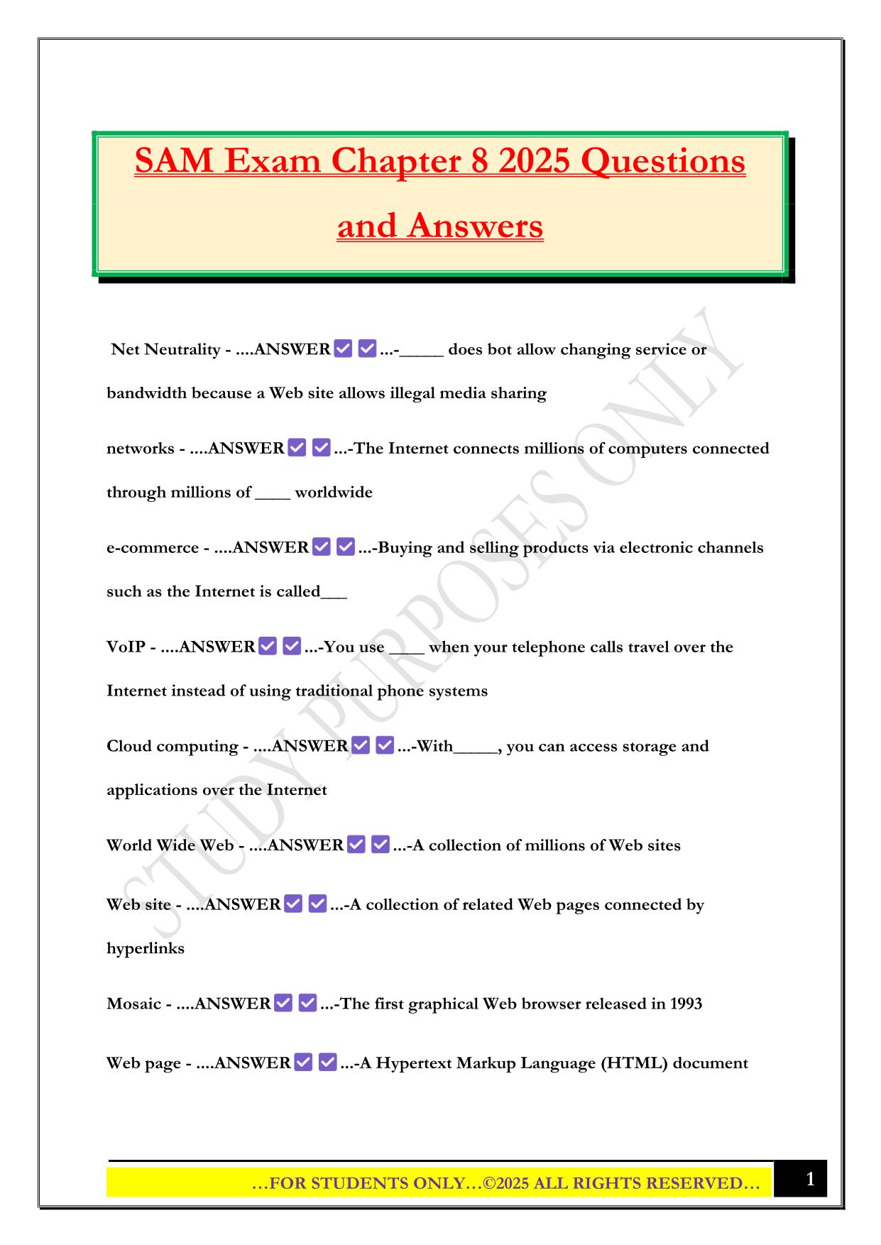 SAM Exam Chapter 8 2025 Questions and Answers