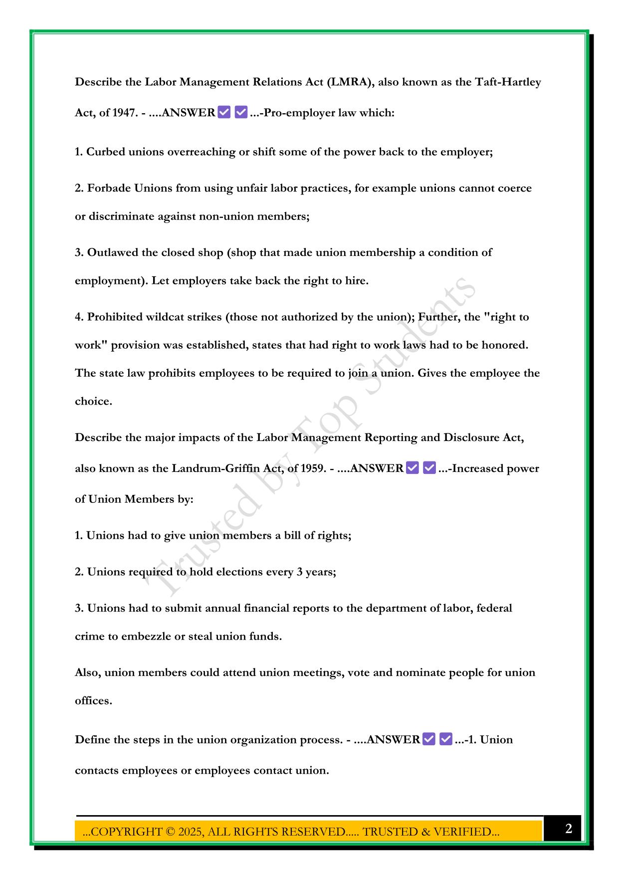 WGU EMPLOYMENT LAW - C233 STUDY GUIDE 2025 QUESTIONS AND ANSWERS