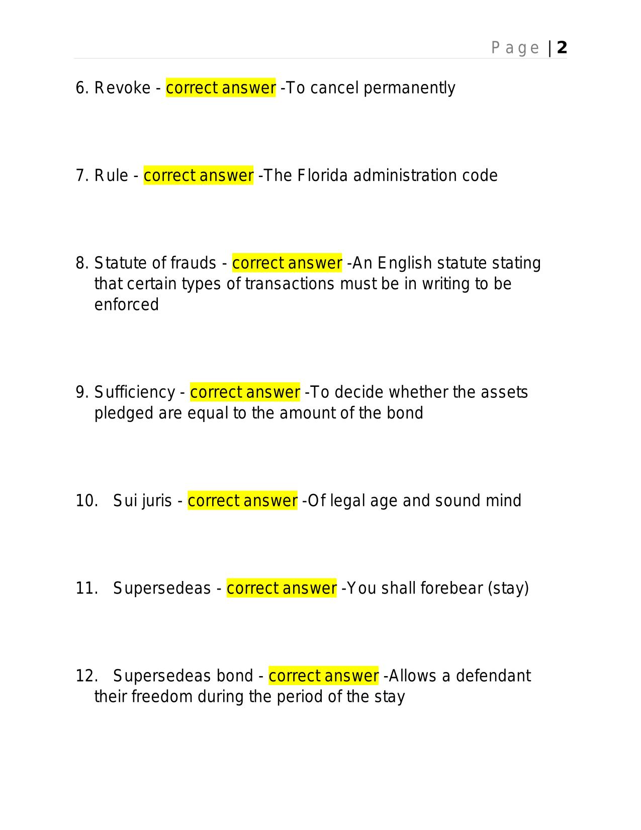 BAIL BONDS FL STATE EXAM KEY TERMS 2025 BRAND NEW ACTUAL EXAM WITH ANSWERS.