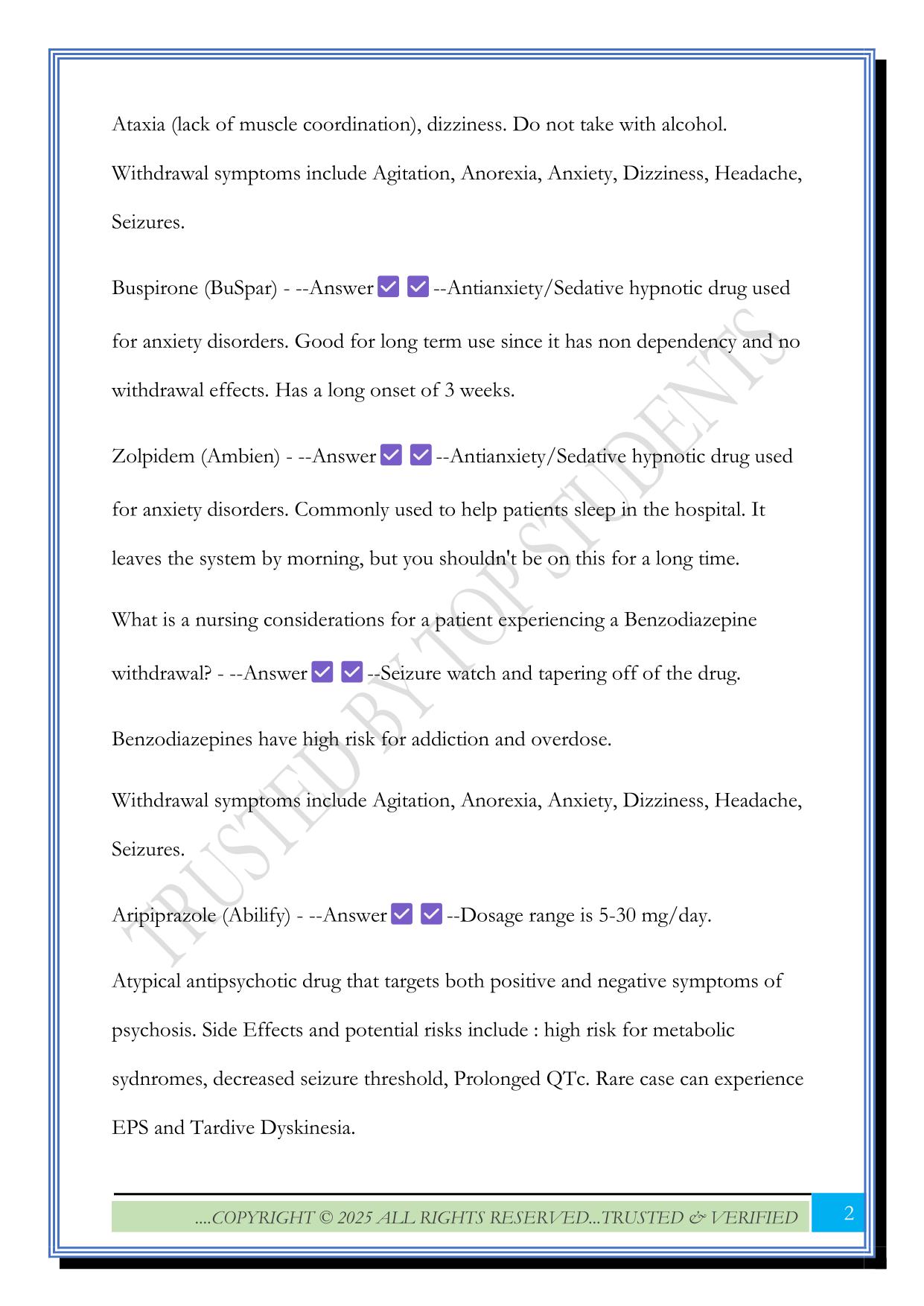 Psychopharmacology drugs Exam 2025 Questions and Answers