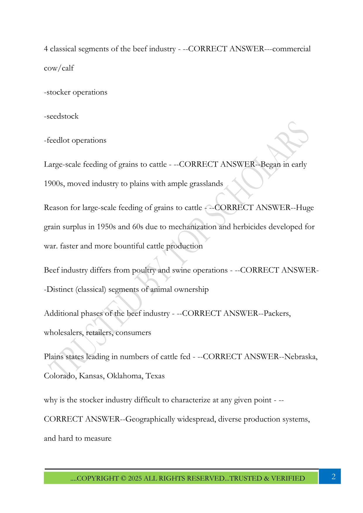 stocker & feedlot cattle management- Exam 1 2025 Questions and Answers