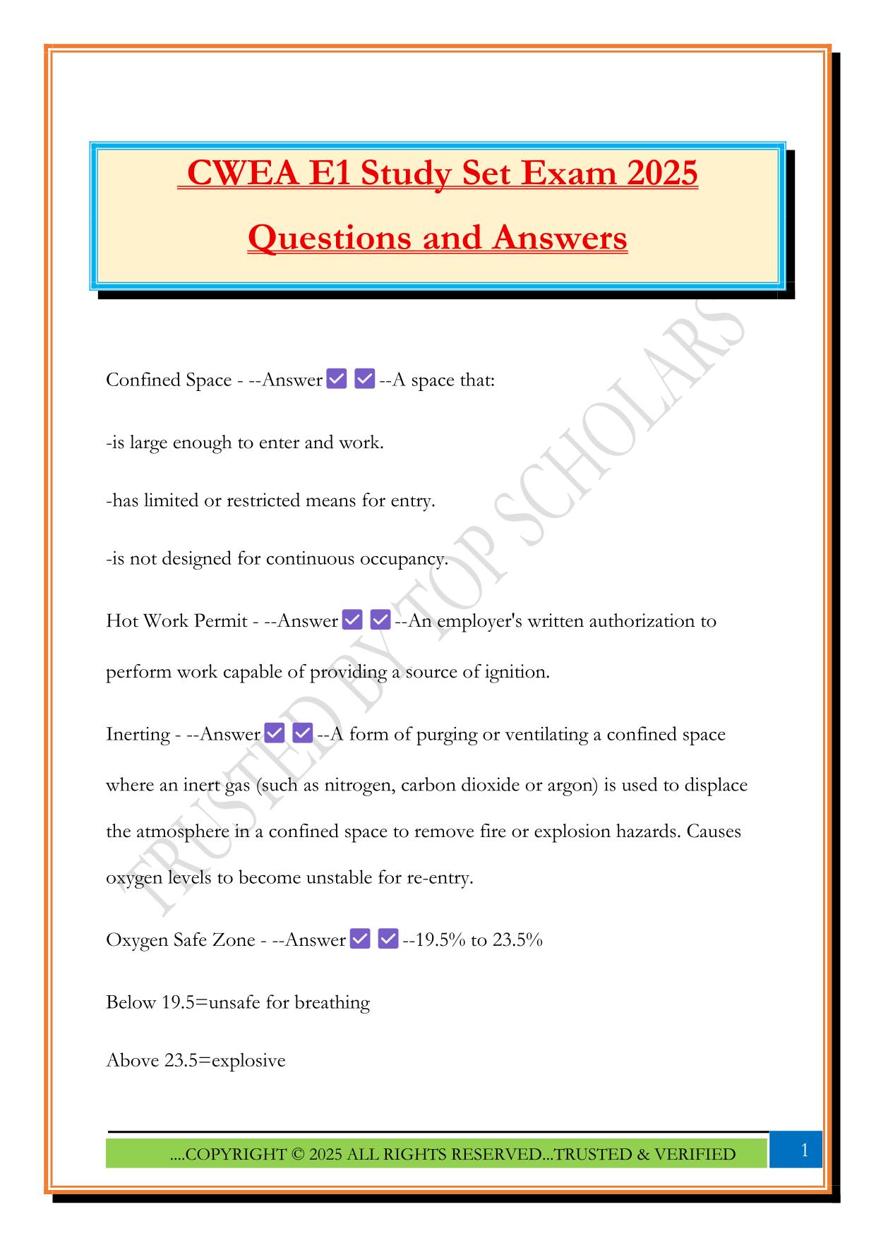 CWEA E1 Study Set Exam 2025 Questions and Answers