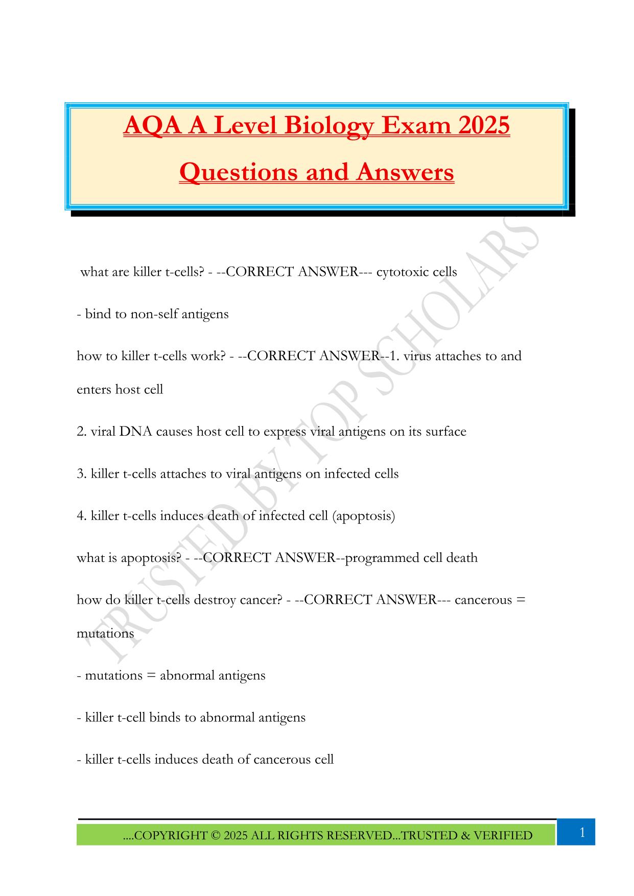 AQA A Level Biology Exam 2025 Questions and Answers