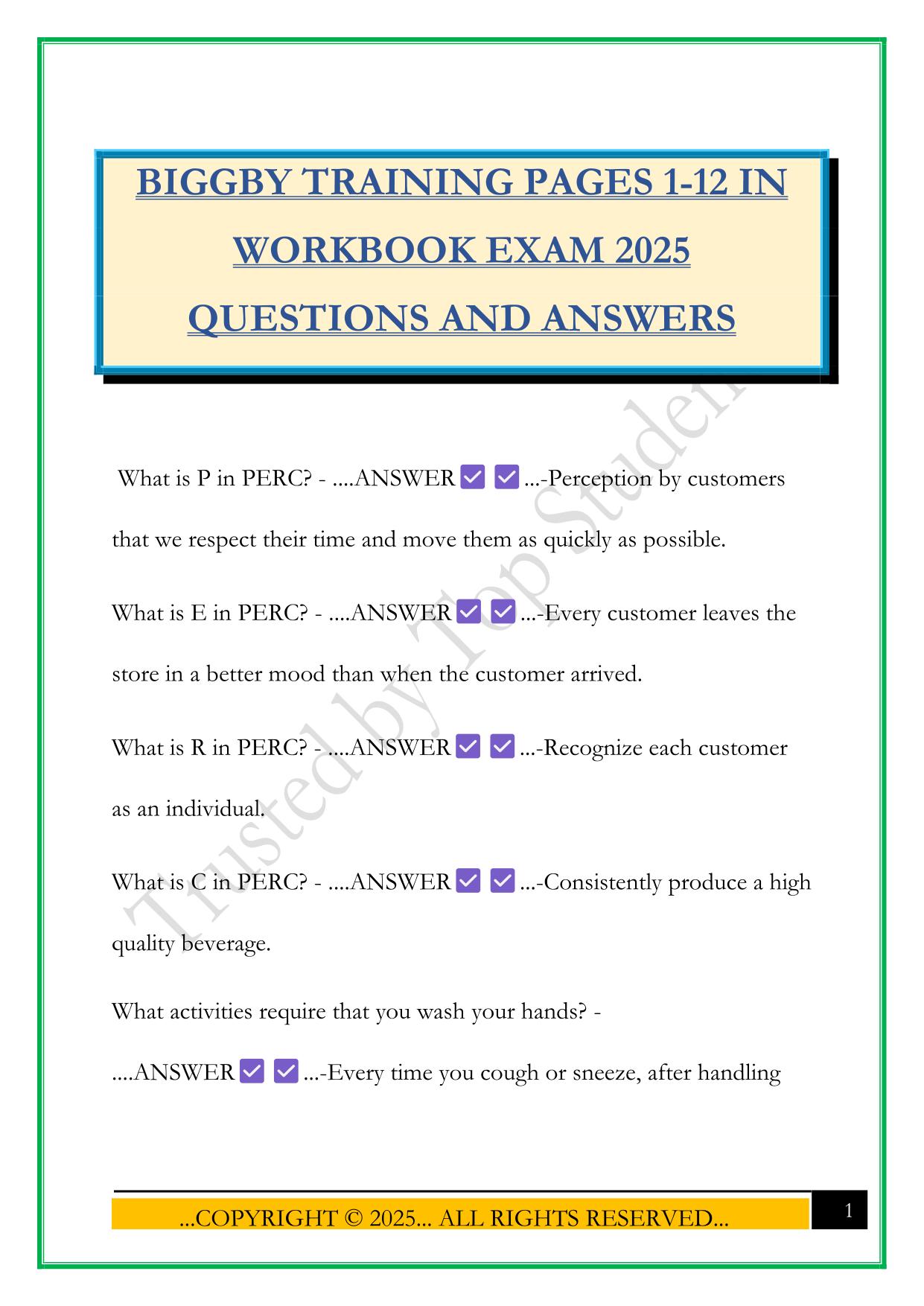 BIGGBY TRAINING PAGES 1-12 IN WORKBOOK EXAM 2025 QUESTIONS AND ANSWERS
