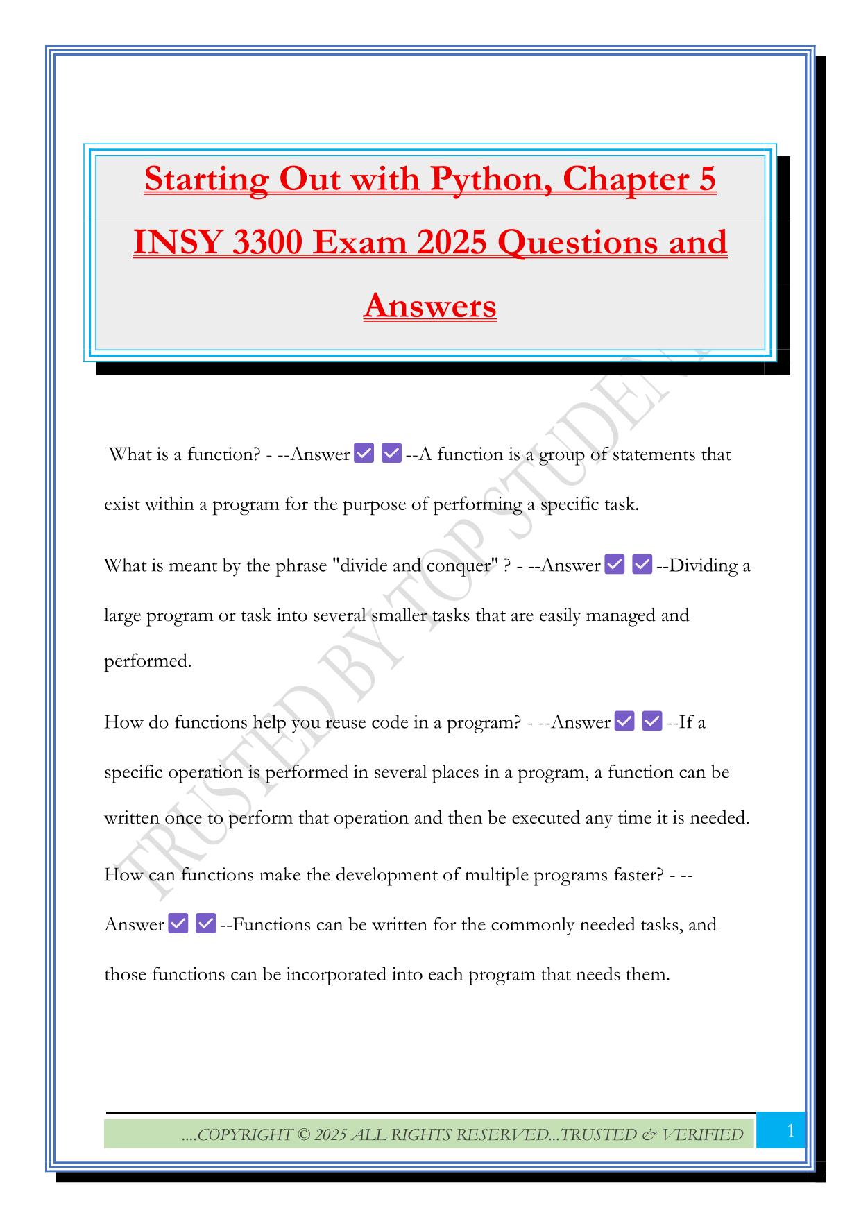 INSY 3300 Fall 2025 Bundled Exams Questions and Answers |100% Pass Verified and Updated