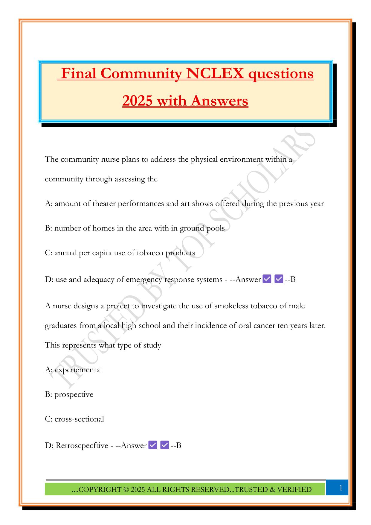 Final Community NCLEX questions 2025 with Answers