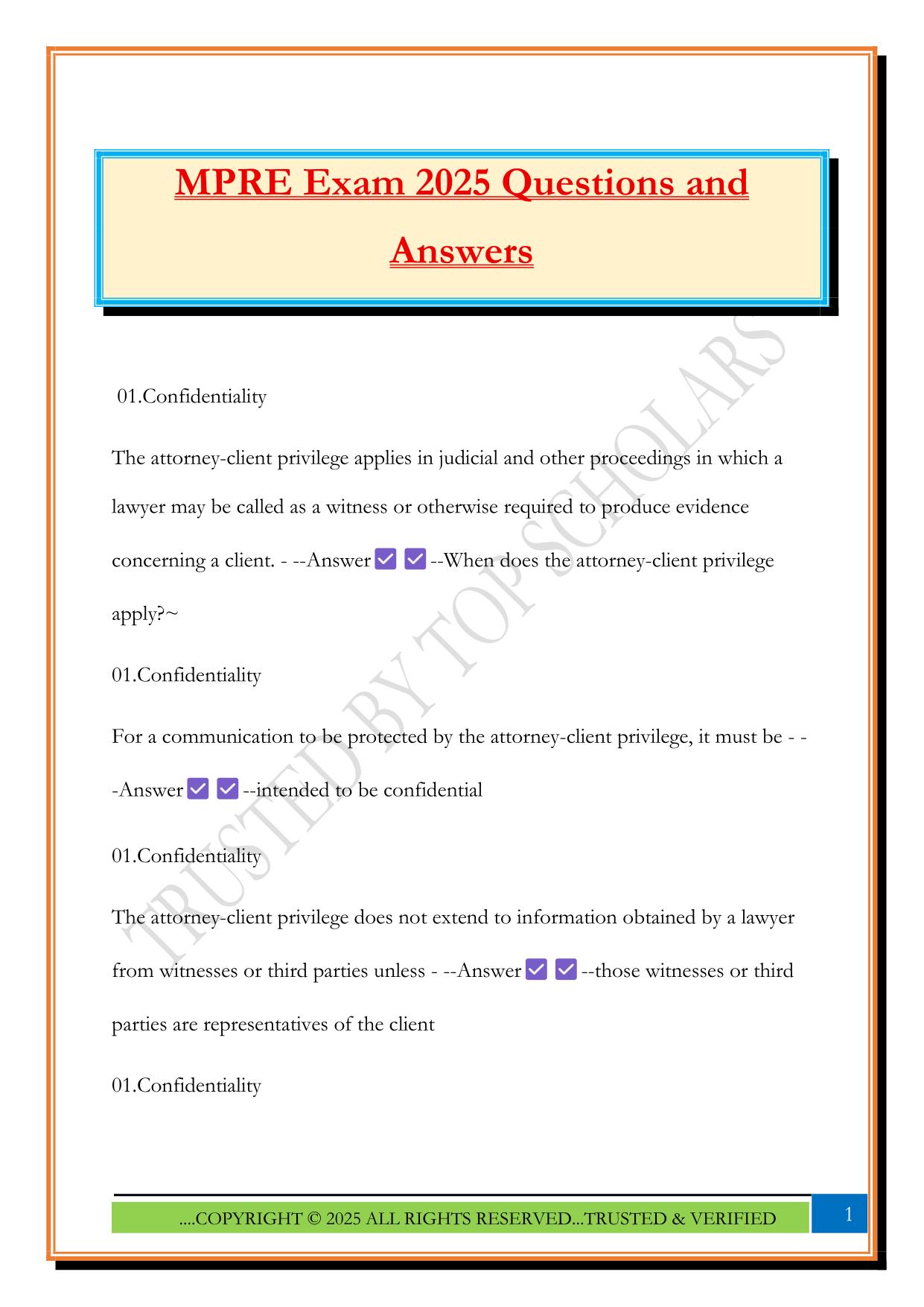 MPRE Exam 2025 Questions and Answers