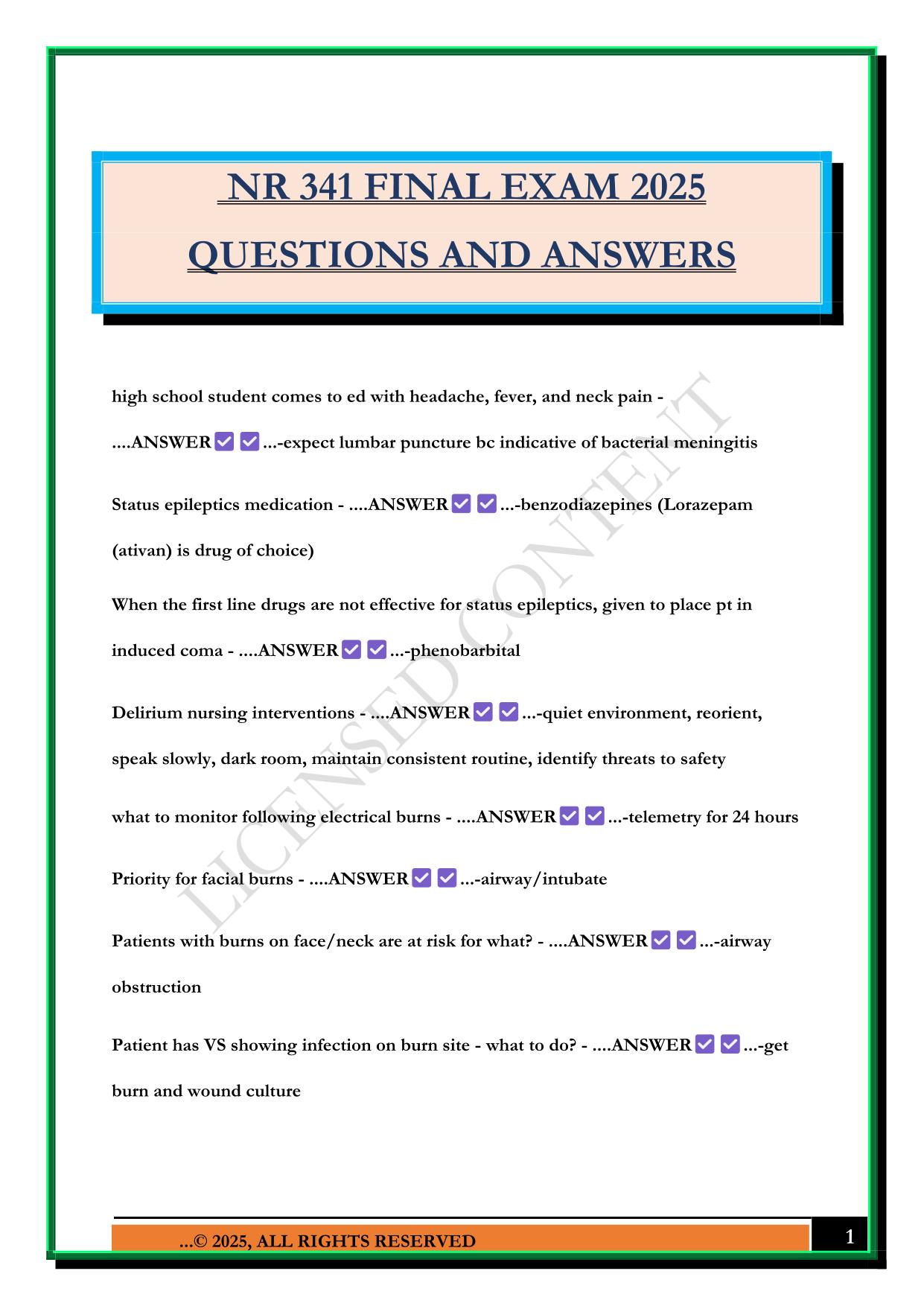 NR 341 FINAL EXAM 2025 QUESTIONS AND ANSWERS