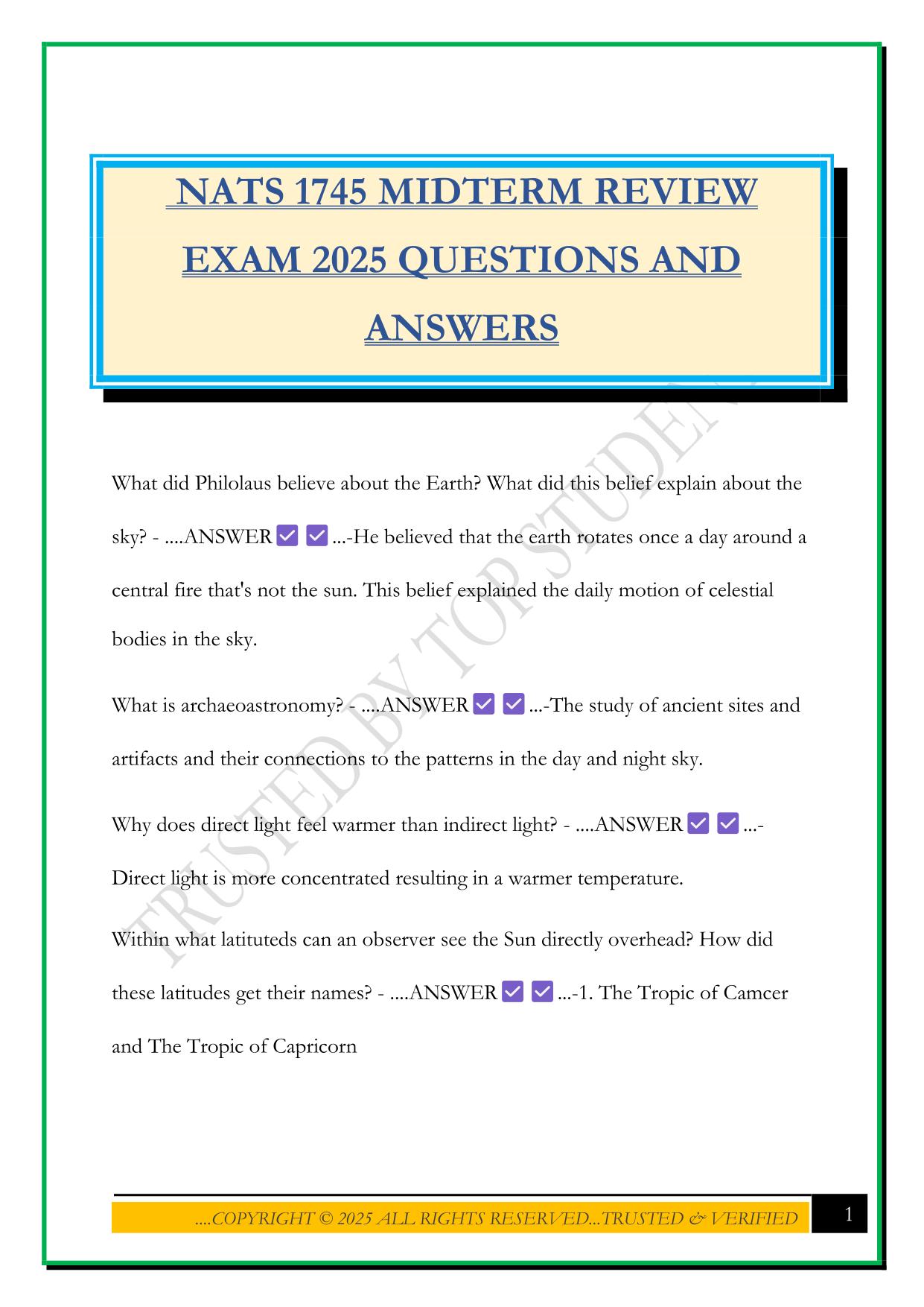 NATS 1745 MIDTERM REVIEW EXAM 2025 QUESTIONS AND ANSWERS