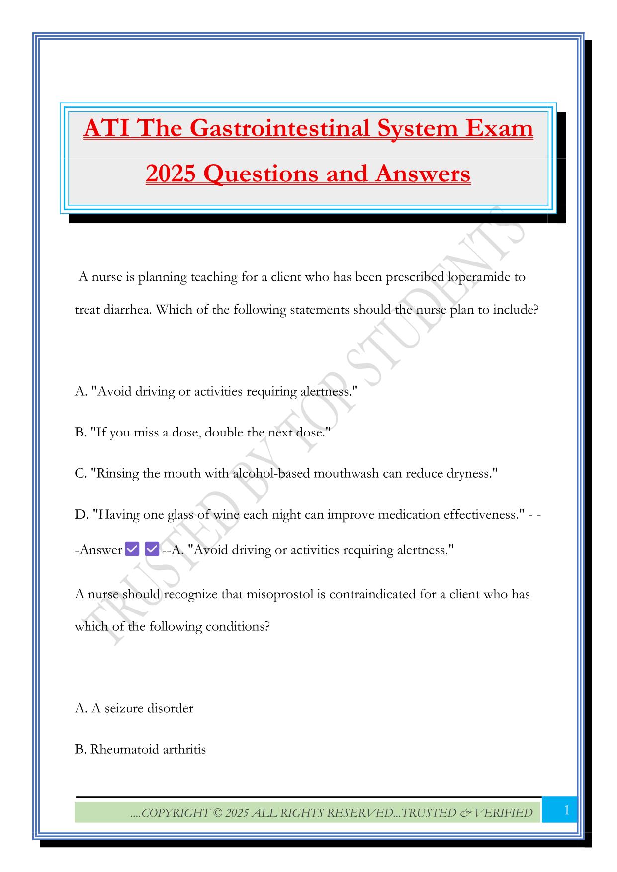 ATI The Gastrointestinal System Exam 2025 Questions and Answers